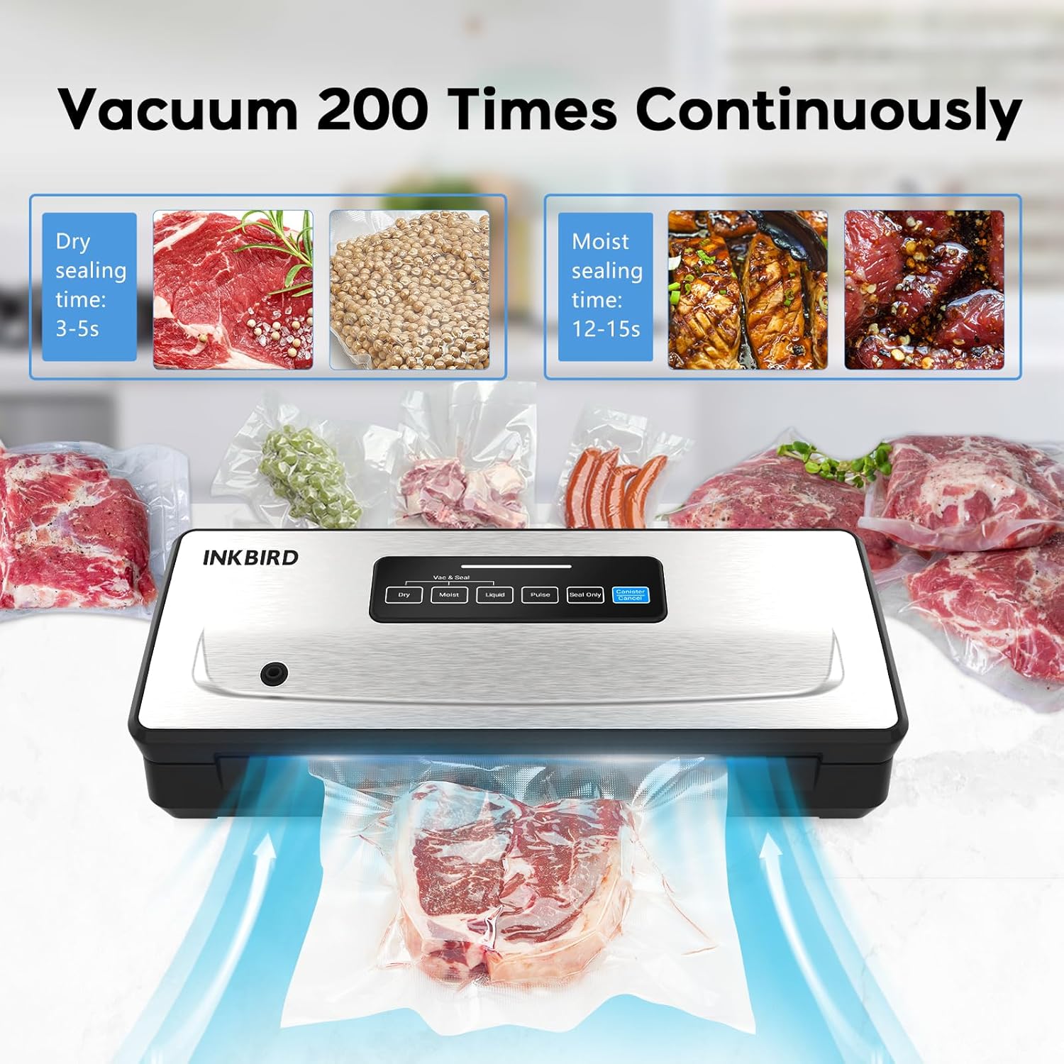 Vacuum sealer continuously sealing 200 times