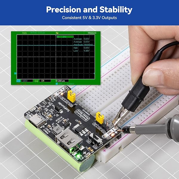 SunFounder BreadVolt Breadboard Power Supply Module Compatible with Arduino,Built-in Rechargeable Battery,Raspberry Pi,PicoW,ESP32,5V/1.5A,3.3V/1A,USB Output(Breadboard Not Included) - 5