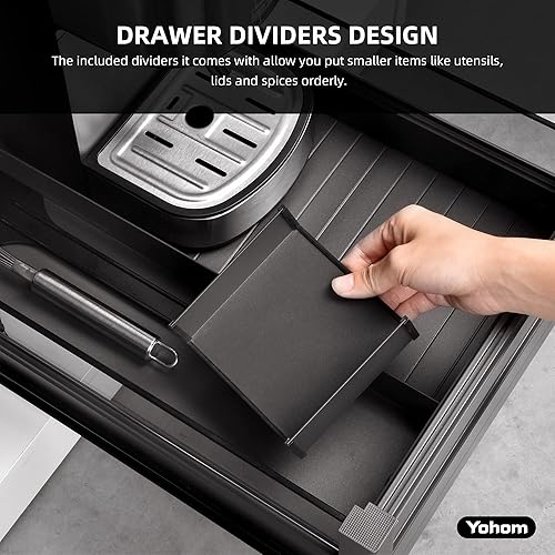 Miniatura 5 de YOHOM Bandeja extraíble para armario de cocina de un solo nivel, cesta de estante de despensa, resistente y extensible con divisores, 14 pulgadas de