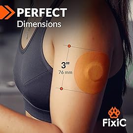 Fixic Freestyle Adhesive Patch 25 PCS - Good for Libre 1, 2, 3 & Plus - Enlite - Guardian - NO Glue in The Center of The Patch - Pre-Cut Back Paper - Long Fixation for Your Sensor! (Orange)