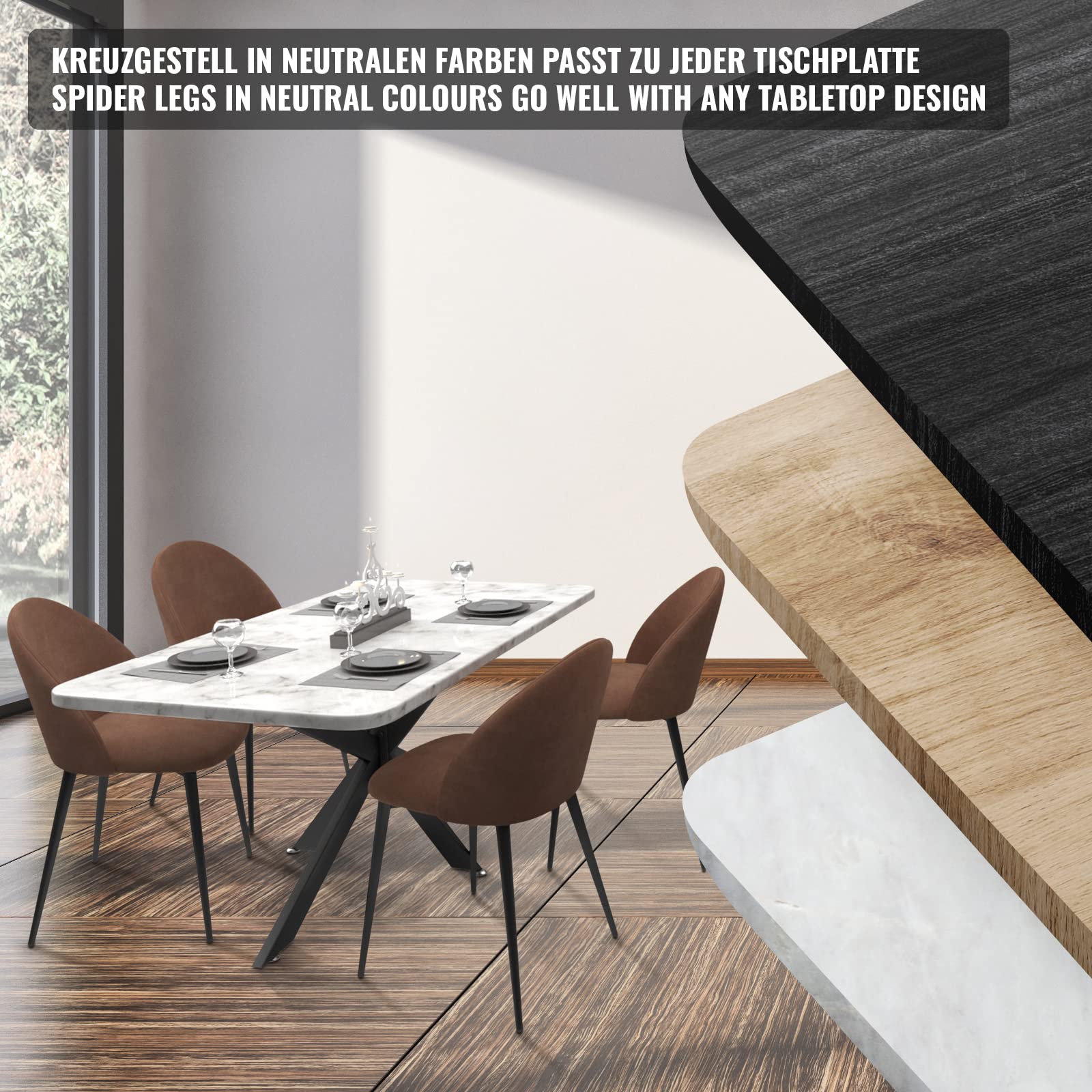 MIADOMODO® Gambe per Tavolo - in Acciaio, 150x78x70 cm, Stile Spider Industriale con Viti, Nero - Base per Tavolo, Piedini, Piedi Tavolino Basso, in Ferro, da Salotto