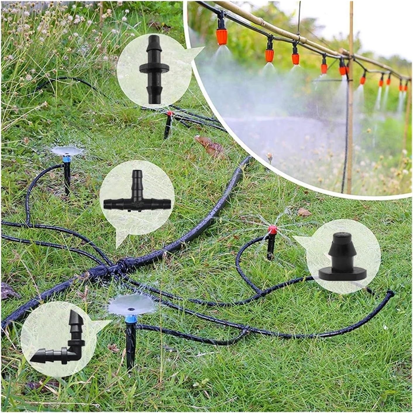 50個 灌漑ドリッパー スプリンクラーコネクタ ガーデンバーブコネクタ 4/7mm チューブ継手 1/4インチ ホース マイクロドリ