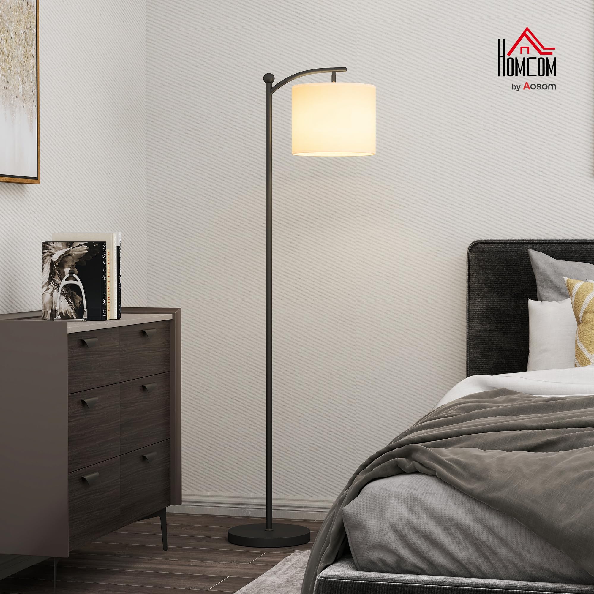 HOMCOM Lampa stojąca, do salonu, nowoczesna, możliwość ściemniania, 2 temperatury barwowe, pilot zdalnego sterowania, 60 minut, timer, do salonu i sypialni, 160 cm, czarna