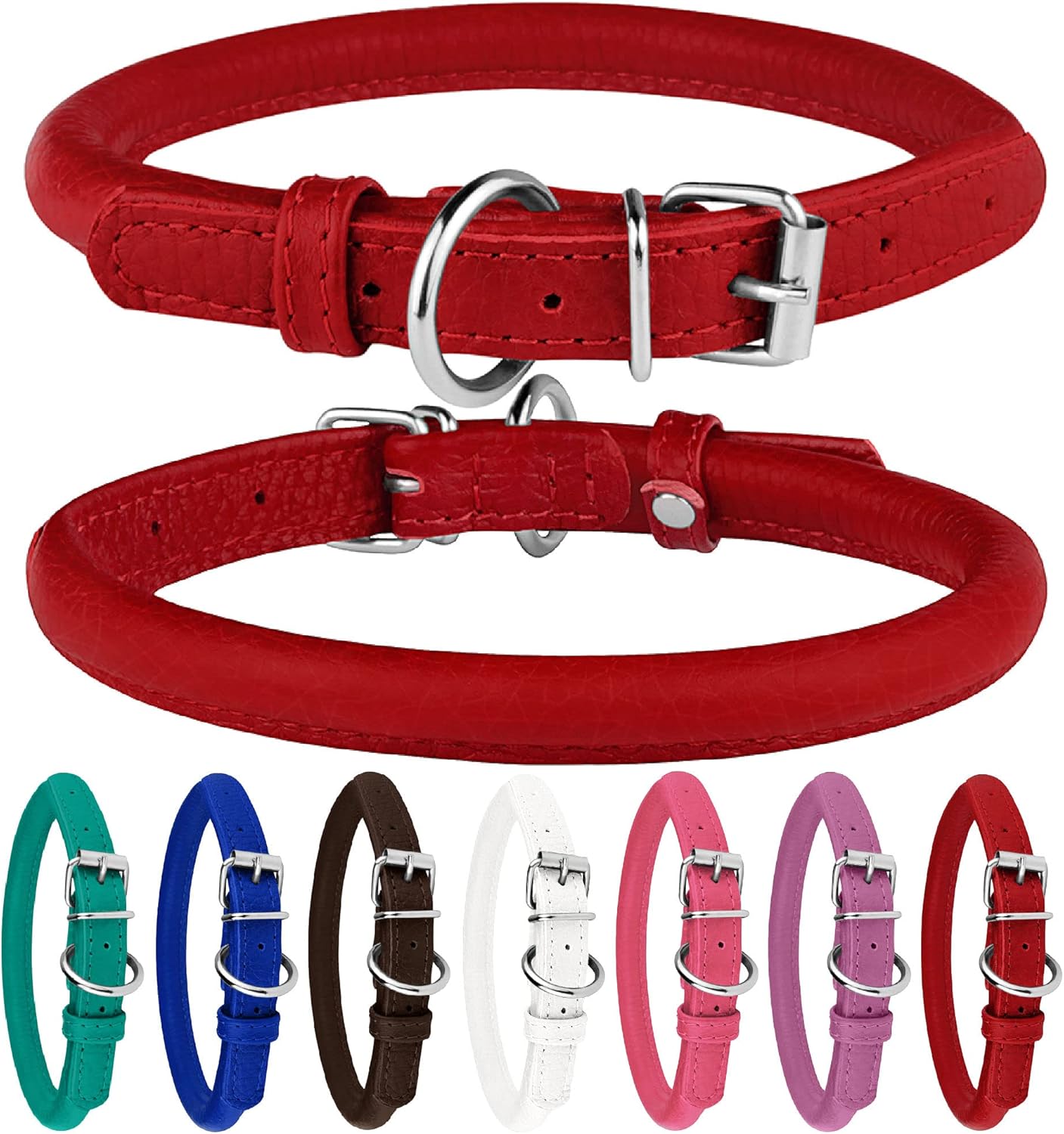 BRONZEDOG Rolled Leather Dog Collar Round Rope Pet Collars