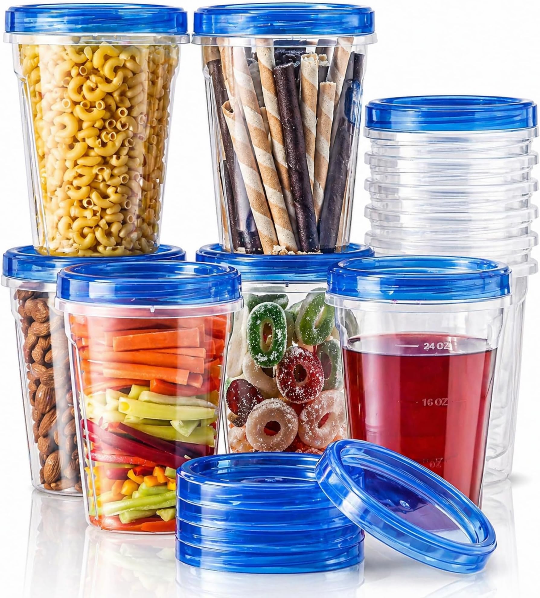 RFAQK Freezer Storage Containers with Lids-12 Plastic 32 oz Deli Containers with 12 Screw Lids-Freezer Containers for Soup with Twist Top Lids-Reusable Plastic Box for Lunch, Gym, Travel