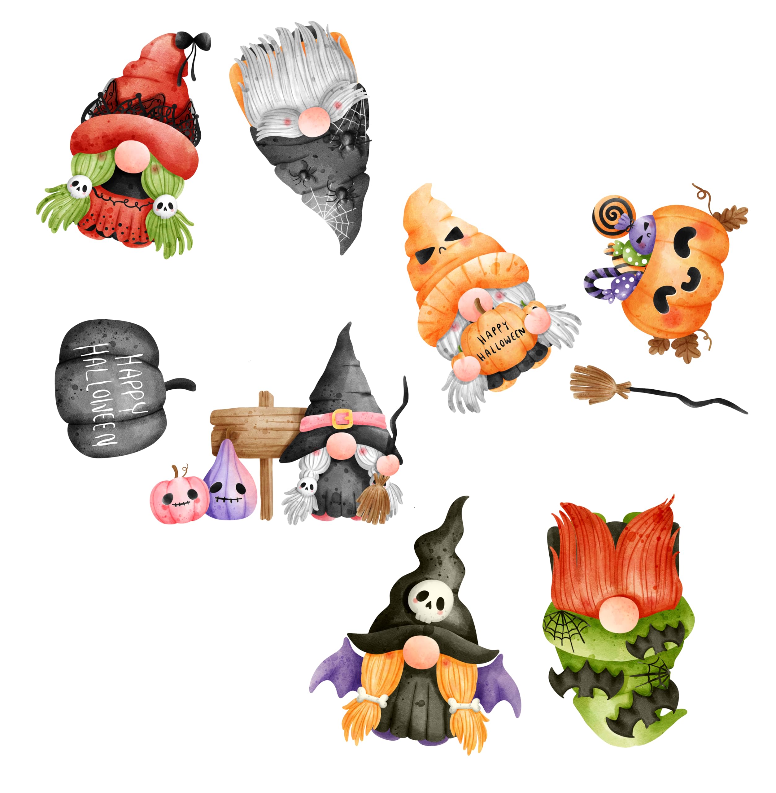 QuoteMyWall Halloween Window Stickers Decorations for Home Kids, Scary Halloween Pumpkin Bats Skulls Gnomes Ghosts Decals Removable Stickers for Home Office Shop Party (Happy Halloween Gnomes)