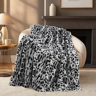 Cozy Bliss Luxury Faux Fur Throw Blanket Leopard Print, Non Shedding Dou...