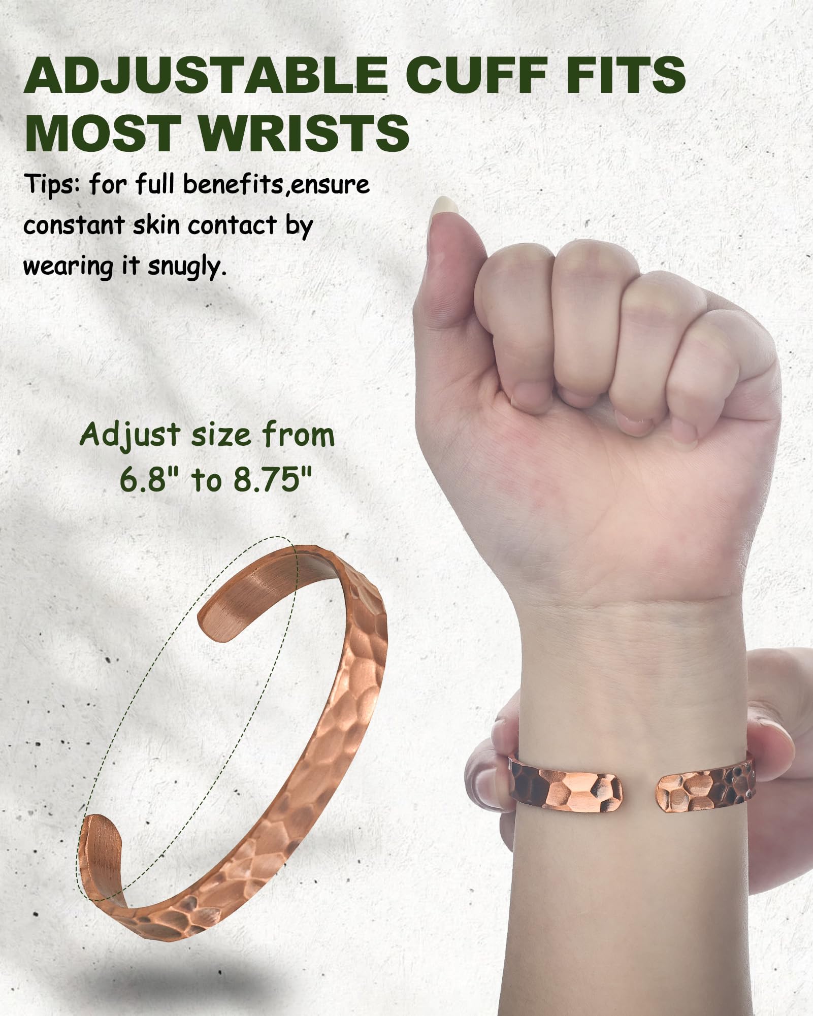 MagEnergy Bracelet en Cuivre Pur pour Homme et Femme – Manchette Vintage Martelée, 100% Cuivre Massif, Brut et Non Revêtu, Fait Main