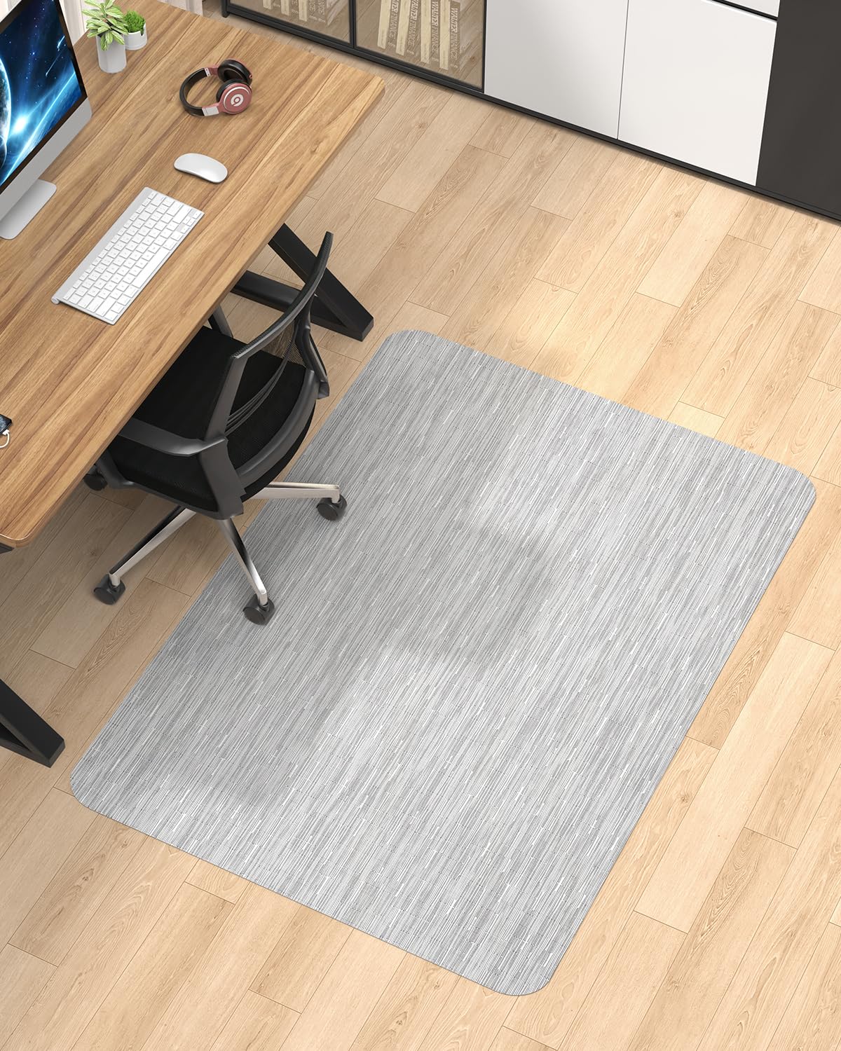 Blvornl Office Chair Mat for Hardwood Floor, 35.4"*47.2" Desk Computer Chair Mat for Hard Wood, Large Anti-Slip Hard Floor Protector Rolling Chair Mat, PVC Mat Desk Rug for Office and Home Silver Grey