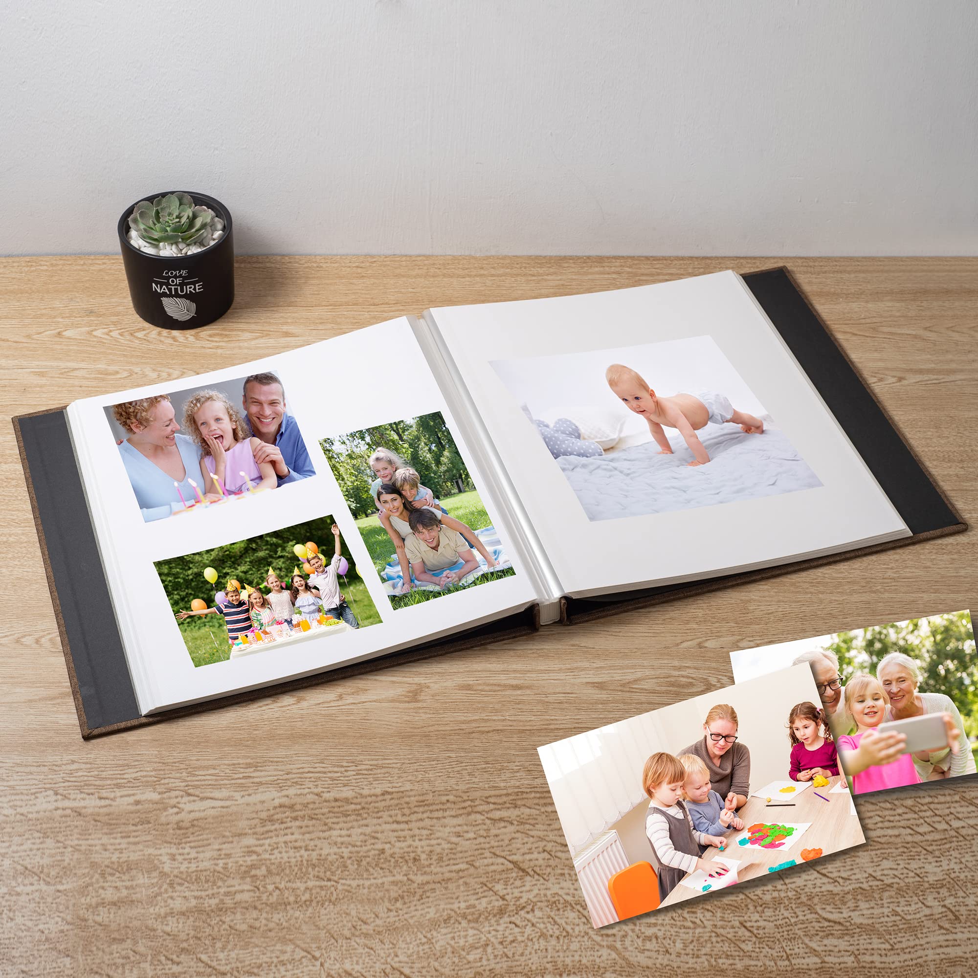 Álbum de fotos con capacidad para fotos de 4 x 6, 5 x 7 y 8 x 10 pulgadas, páginas autoadhesivas para bebés, bodas, viajes y recuerdos familiares, incluye bolígrafo metálico y raspador/libro de