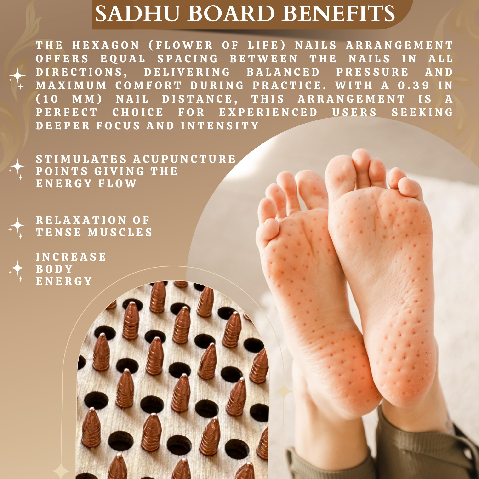 Tabla de madera para pies de Sadhu de 10 mm, para masaje de acupuntura, esterilla de acupresión, tabla de uñas, tabla de yoga, color blanco