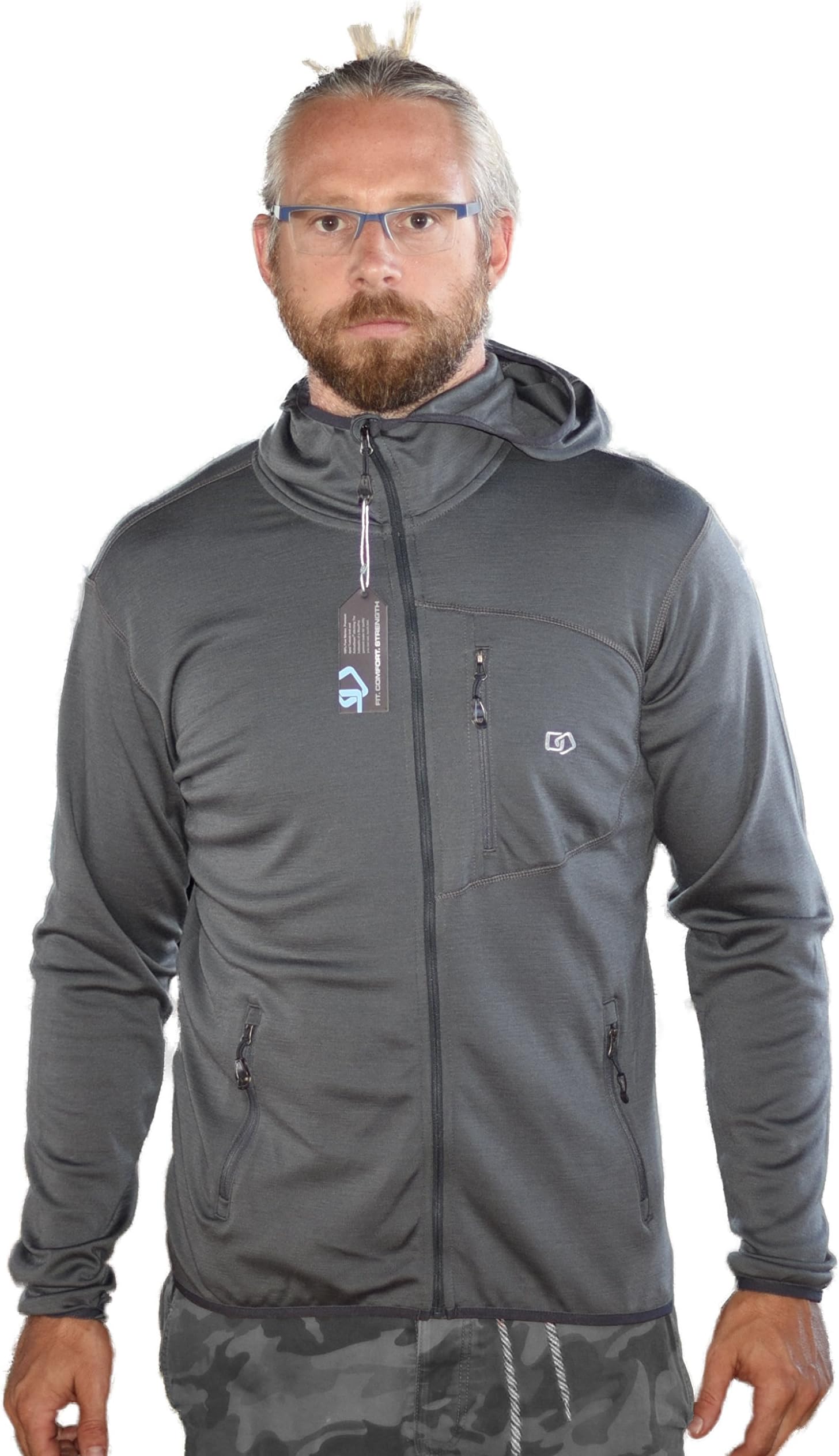 Men's 100% Merino Sport Hoodie - The Helios (Large, Grey)