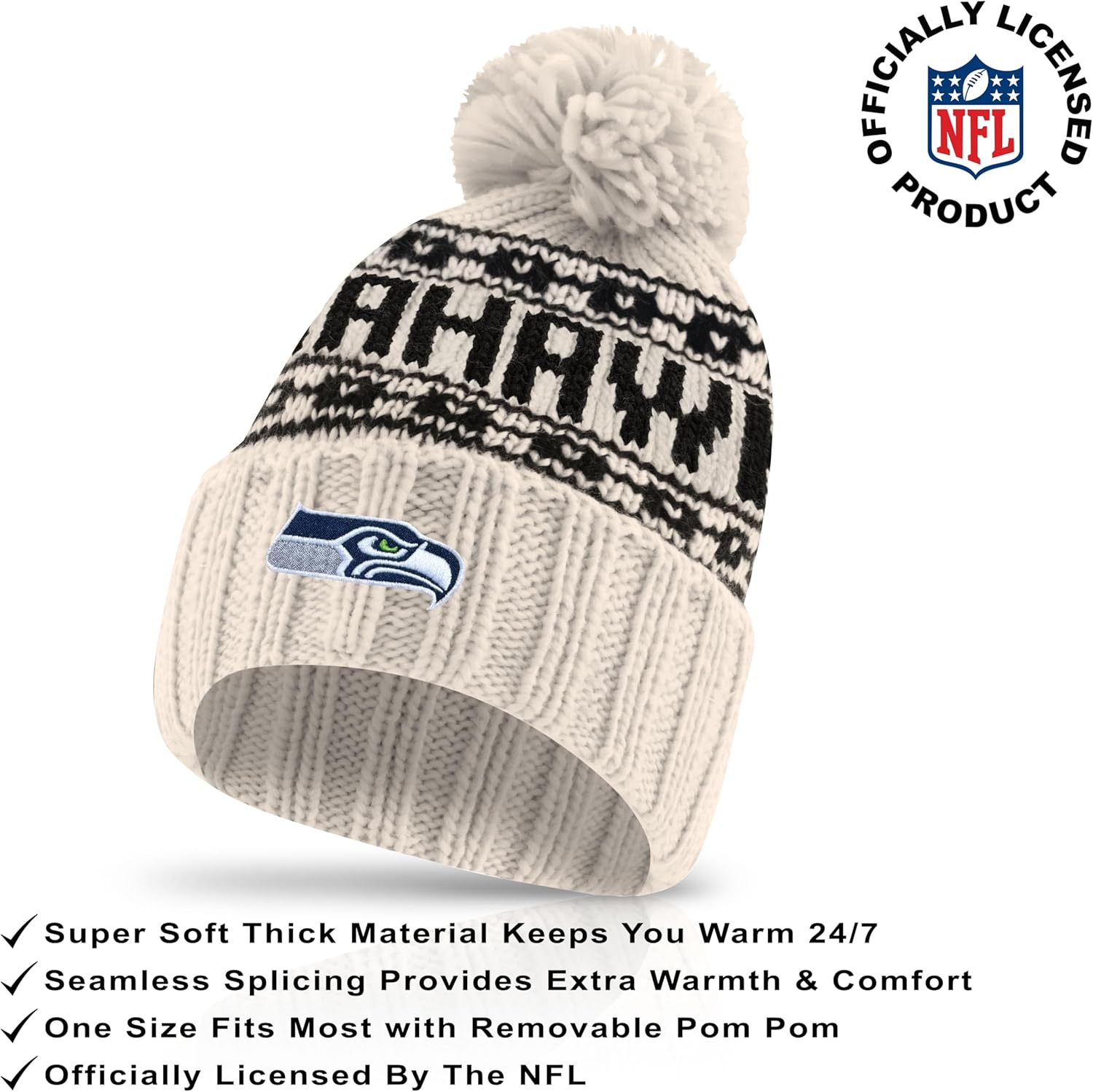 Ultra Game Youth NFL Official Super Soft Cable Knit Winter Beanie Knit Hat with Extra Warm Touch Screen Gloves