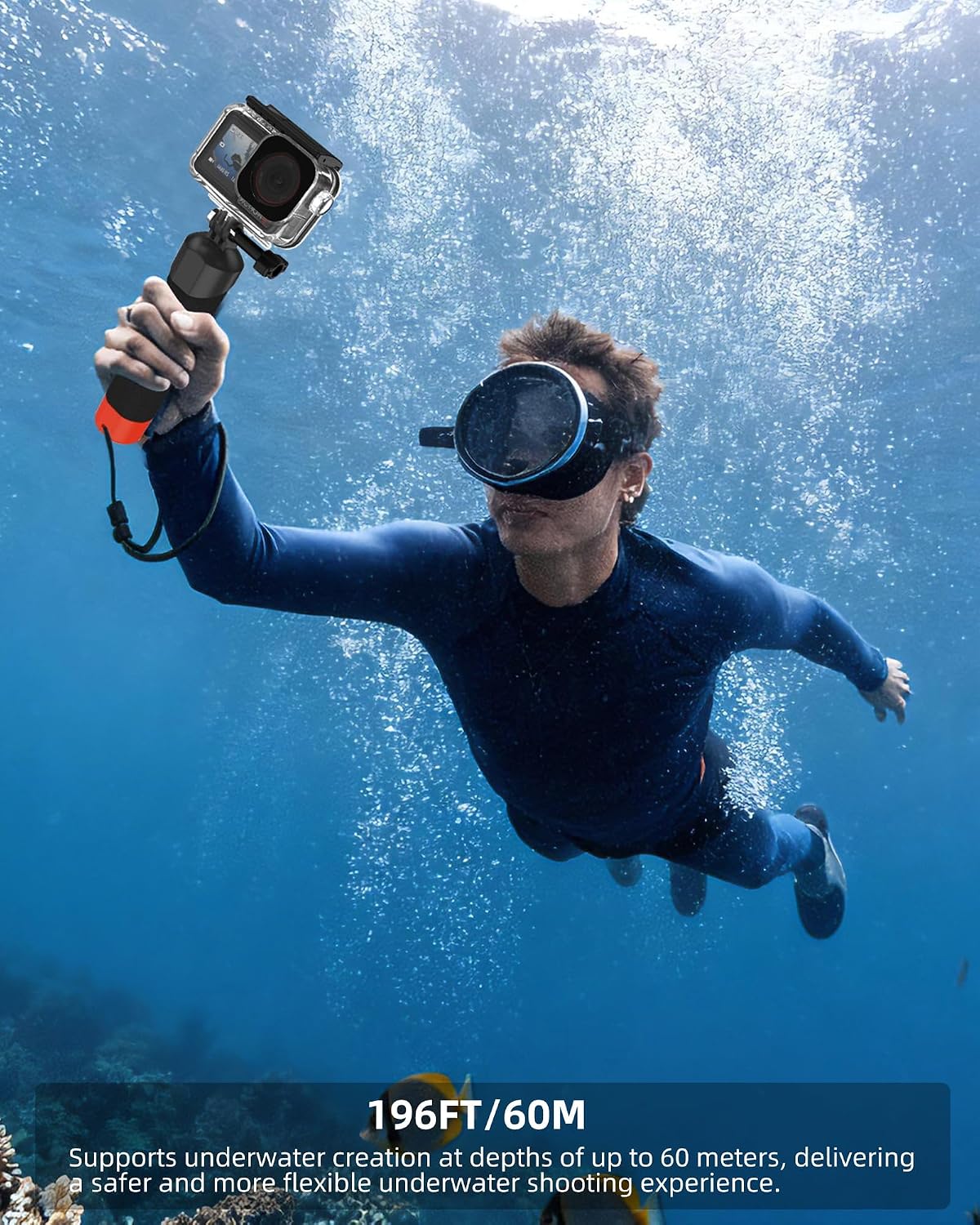 Osmo Action Waterproof Case + Floating Handle Grip for DJI Action 5 Pro/4/3, Xtra Edge Cameras, Diving Accessories Kit/Underwater Stick/Monopod/Housing Shell Cage for Scuba, Snorkeling, Water Shooting