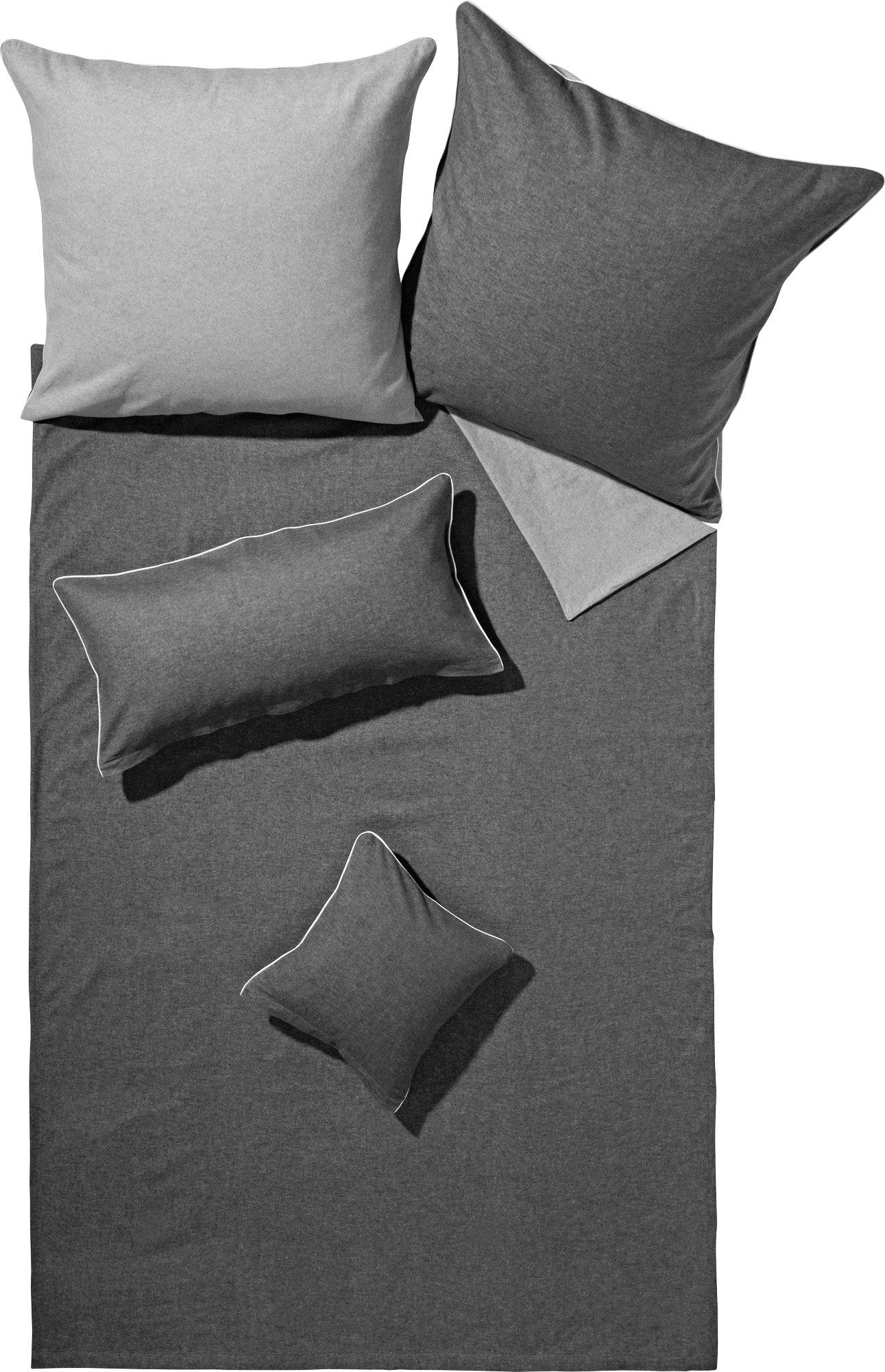 Biberna Wendebettwäsche Melange-Flanell anthrazit Größe 1x 135x200 cm + 1x 80x80 cm