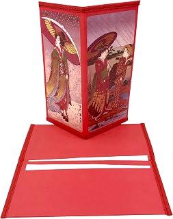 Set of 2 Japanese Rice Paper Wallet or Checkbook Cover Ladies in Rain Design Decorative Gift Box Included