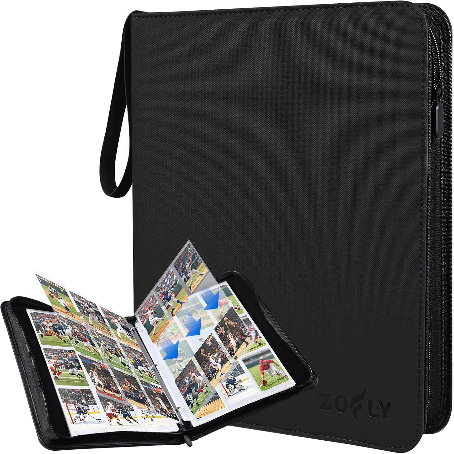 50 Pack 9 Pocket Card Binder, 3 Ring Premium Zip Trading Card Binder, 900 Large Capacity Top Loading Card Storage Album, PU Card Collection Binder for TCG, MTG, Baseball Hockey Sport Cards, Black