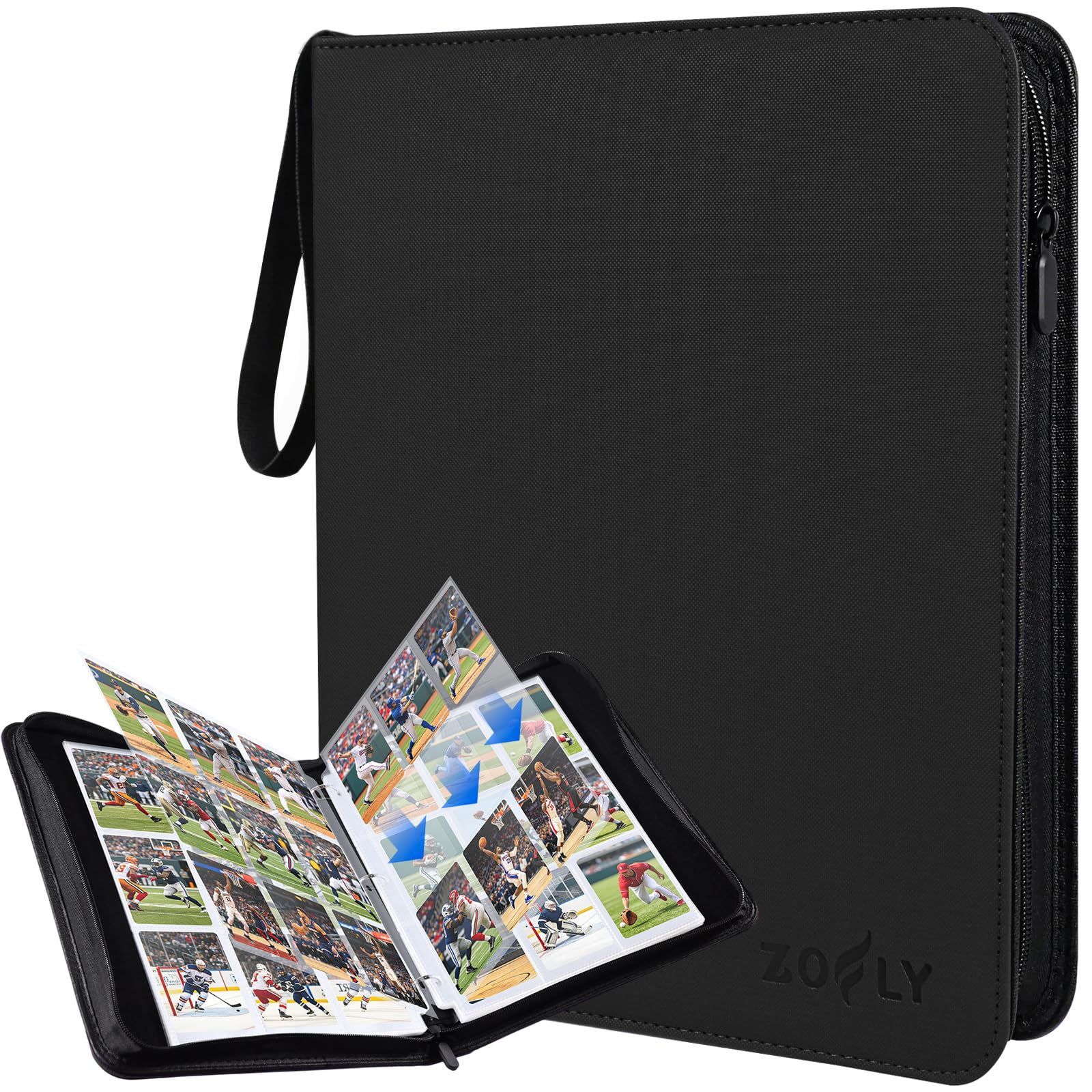 50 Pack 9 Pocket Card Binder, 3 Ring Premium Zip Trading Card Binder