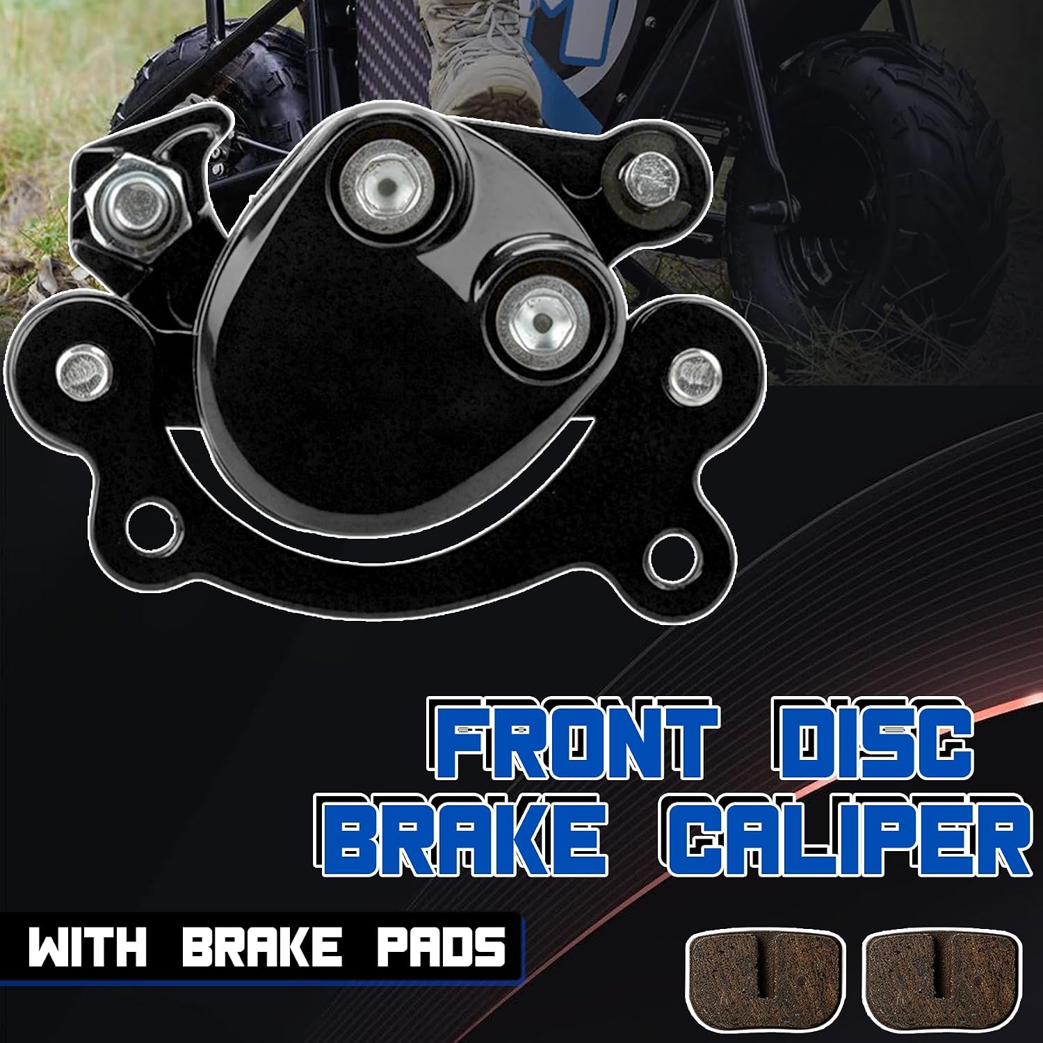 Front Disc Brake Caliper with Brake Pads for SYX Moto 50cc Dirt Bike Mototec Coolster SSR X-Pro Apollo 49cc 47cc 2 Stroke Engine Pocket Bike Mini ATV Quad Go Kart Parts 4 Wheeler (BLACK)