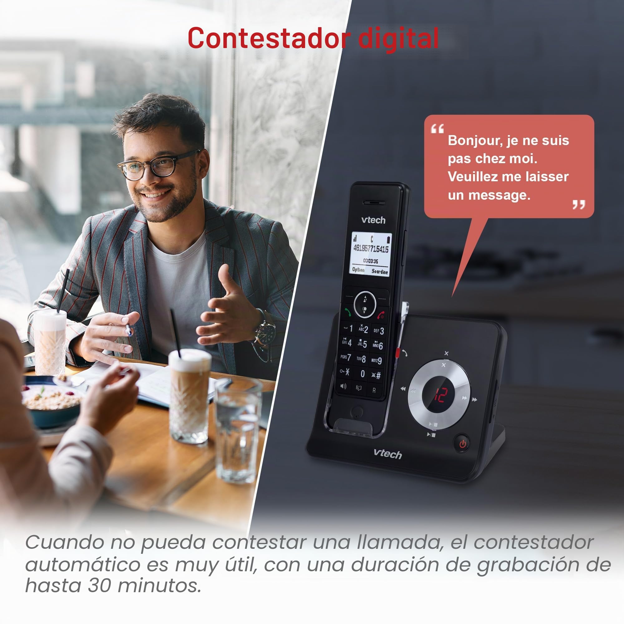 VTech MS3050 - Teléfono Fijo Inalámbrico DECT Con Bloqueo de Llamadas, Contestador, Identificación de Llamada, Amplificador de Volumen, Altavoz Manos Libres y Marcación Rápida