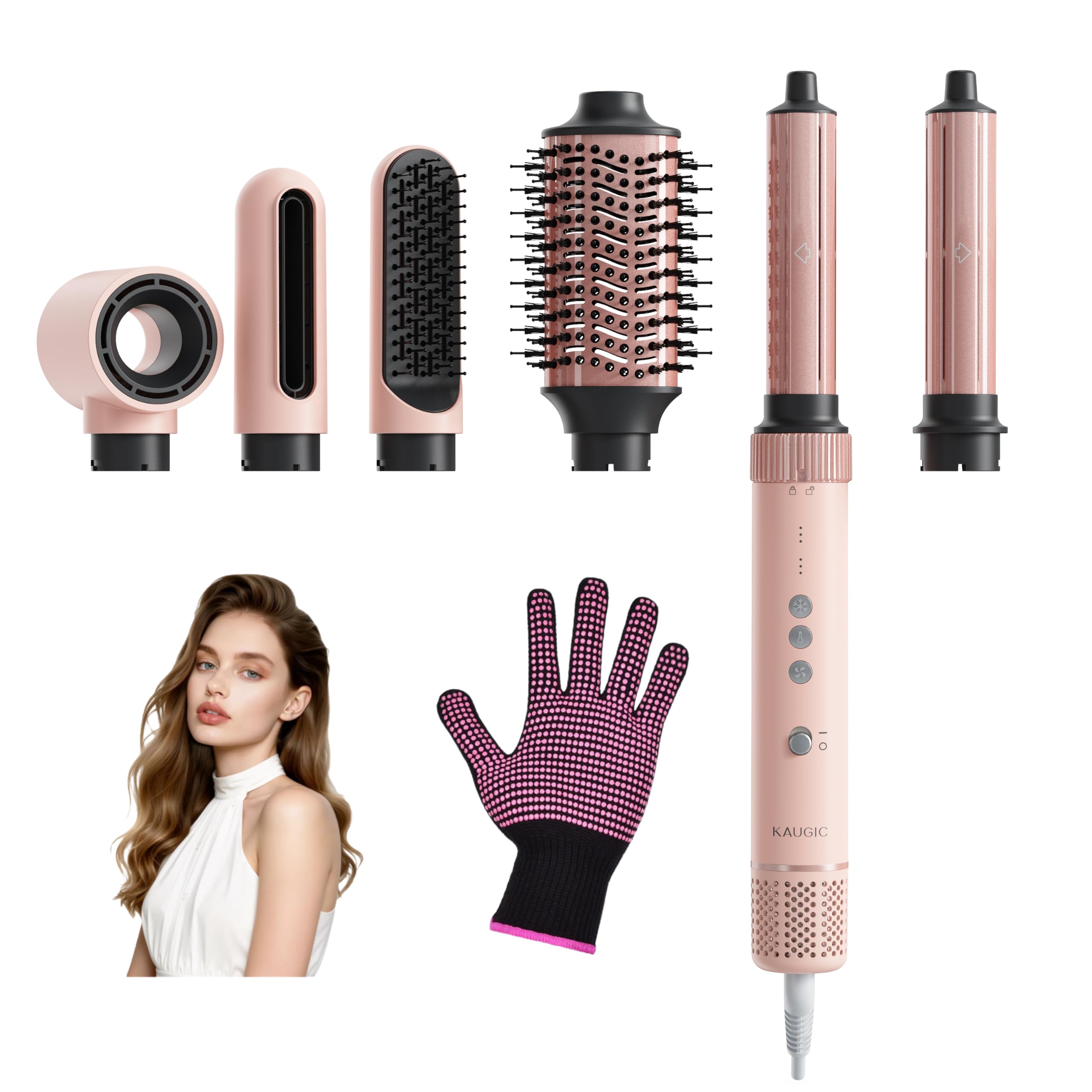 Fer à friser 6 en 1-110 000 tr/min - Haute vitesse - Pour boucler ou lisser - Rose