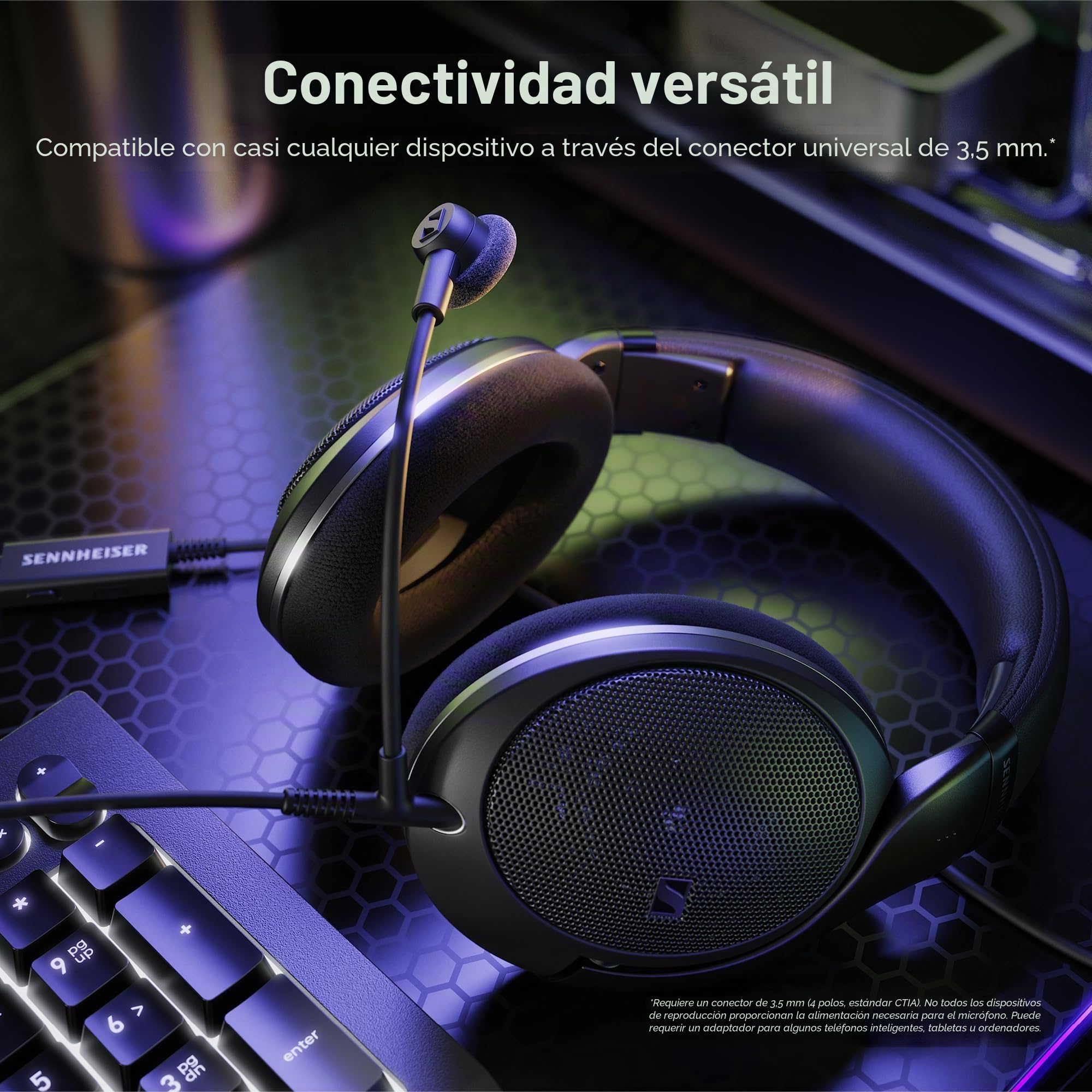 Sennheiser HD 500 Bam, micrófono con Brazo articulado enchufable para Juegos y Llamadas, con Controles de Volumen y Silencio, Toma analógica de 3,5 mm, para Auriculares HD 505 y Otros