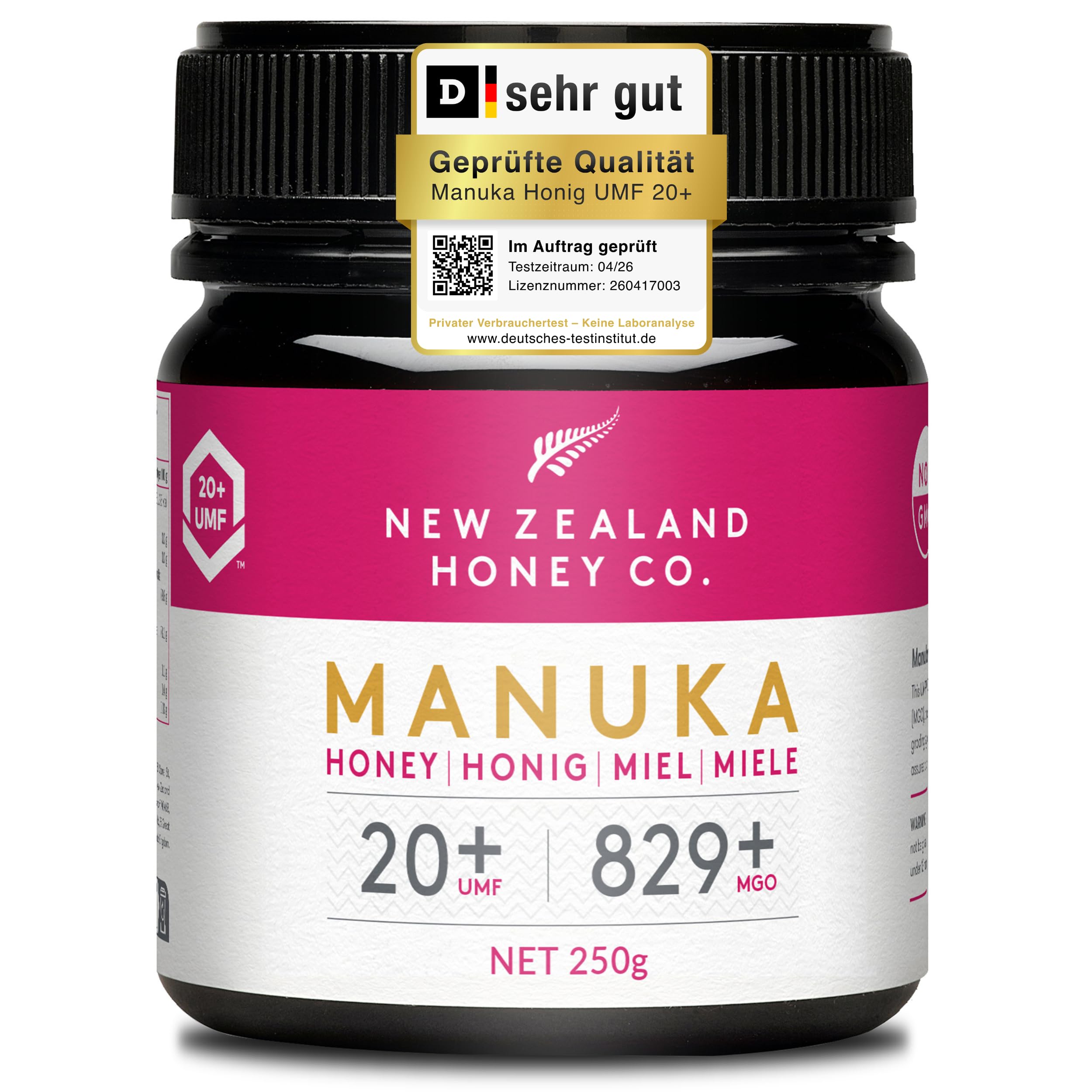 New Zealand Honey Co. Manuka Honig MGO 829+ UMF 20+ Rohhonig 250g
