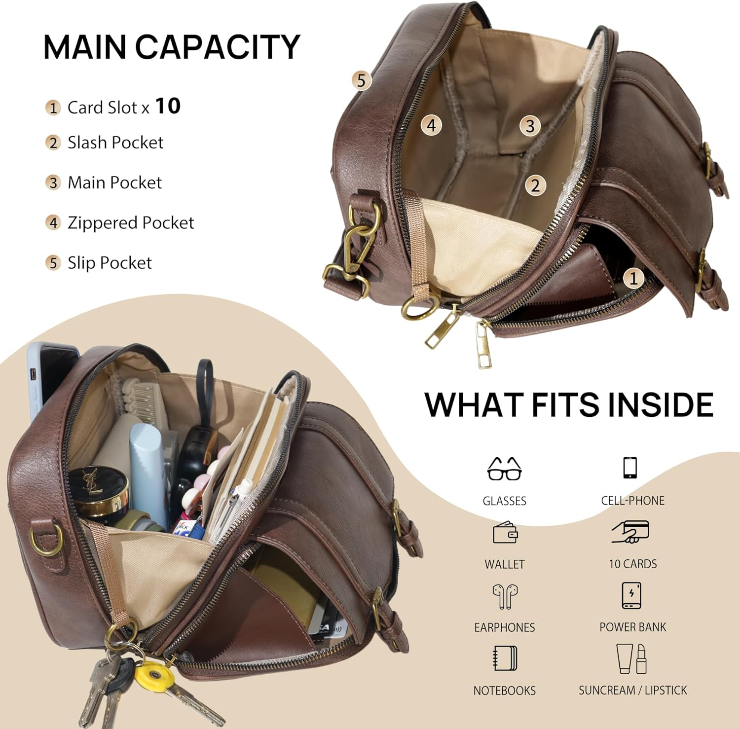 Women‘s Anti Theft RFID Blocking Small Vegan Leather Crossbody Bag Travel Purse With Built In Wallet Messenger Bag - Image 4