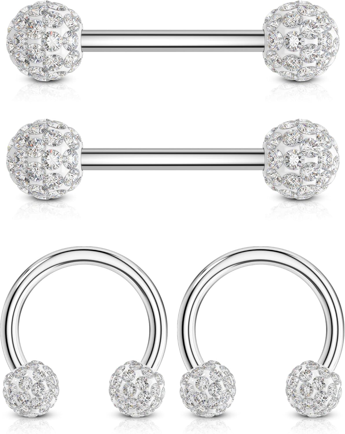 COCHARM G23 Titanium Nipple Rings 14g White Black Blue Nipple Barbell Horseshoes Half Nipple Hoop Cute Small Diamond Paved Nipple Piercing