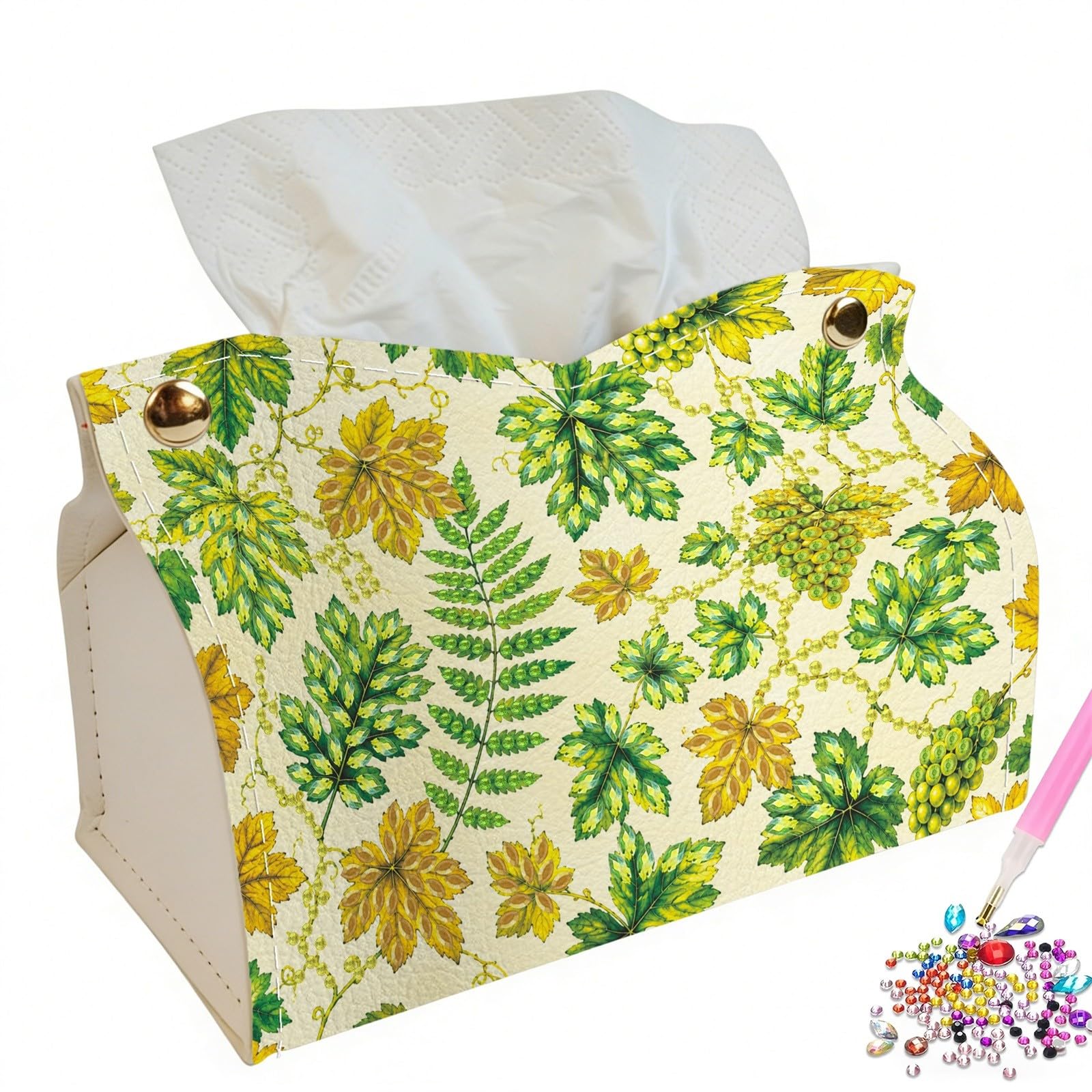 Lebartm Diamond Art Tissue Box Cover DIY Tissue Holder Pouch Kit for Adults Beginners Craft Lovers PU Leather Decorative Paper Towel Bag for Bathroom Home Office-Maple