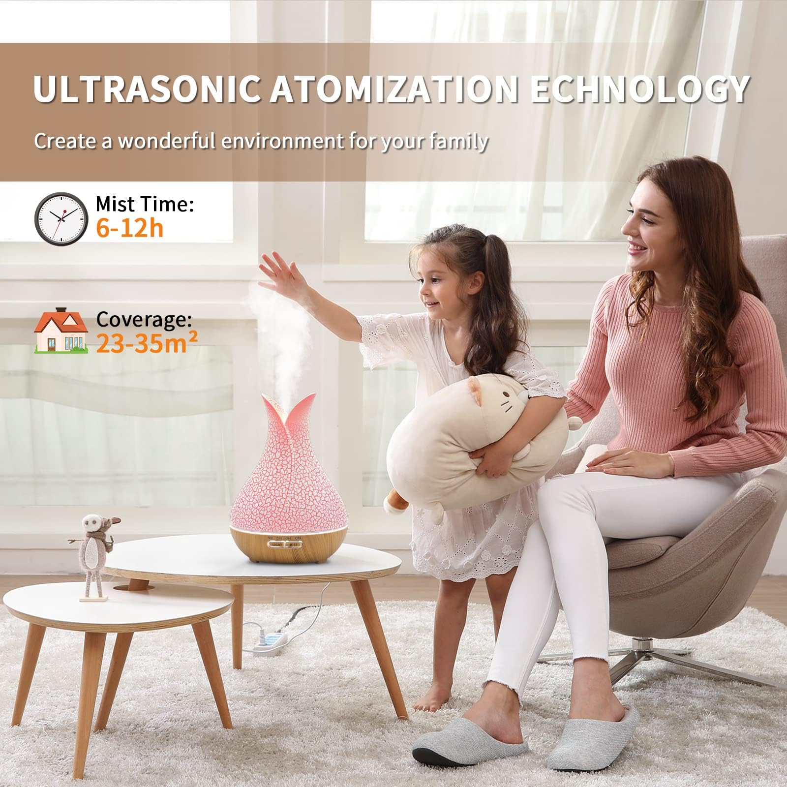 Diffusore di OLI essenziali, diffusore di aromaterapia a ultrasuoni da 500 ml con 7 luci d'ambiente 4 Timer telecomando autospegnimento Senza acqua, diffusori umidificatore per la casa Grande Stanza