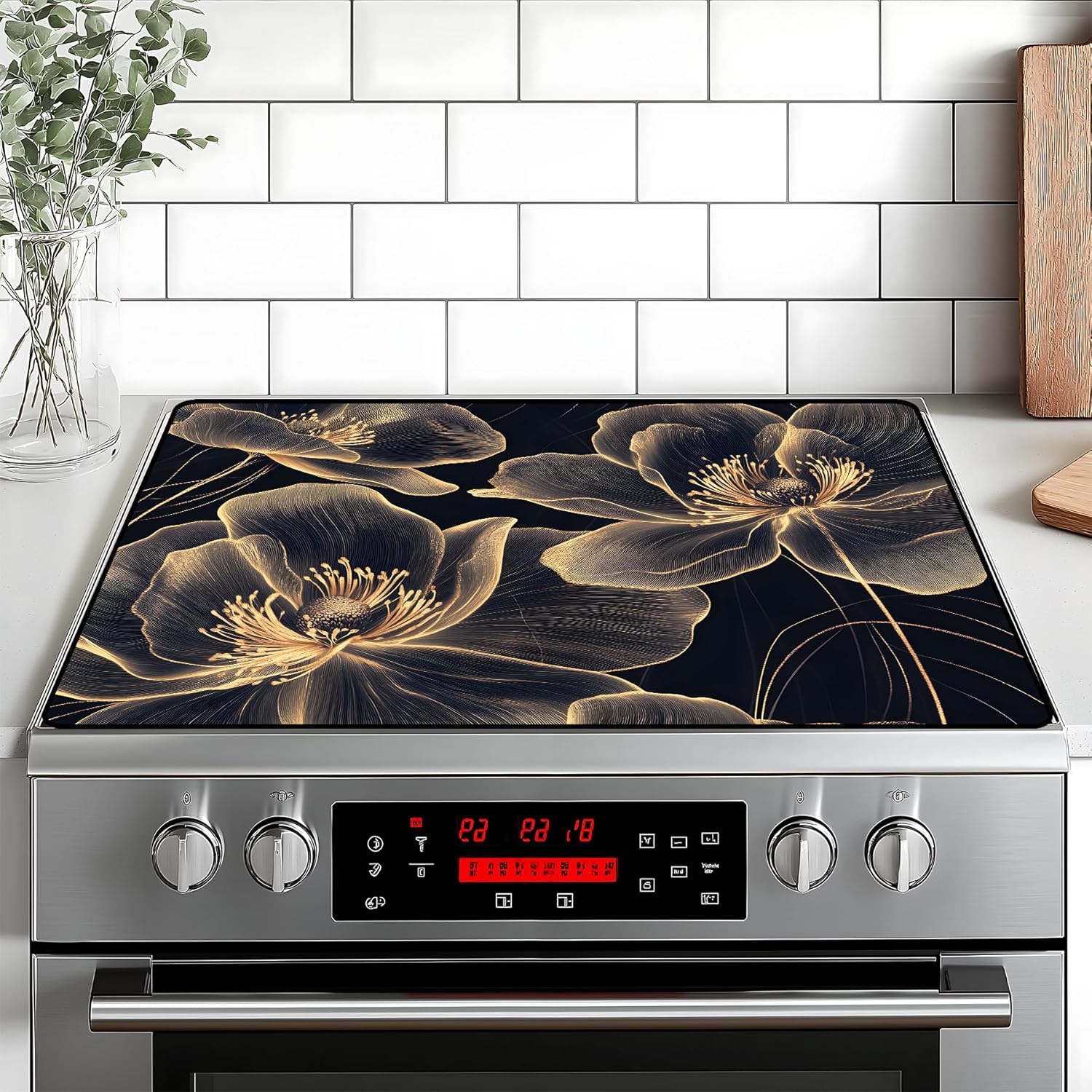 Stove Top Cover for Home Decoration Kitchen Pad Non-Stick Washable Cooktop Covers Countertop Protector Keep Stove Clean 28"x20" (Flower)