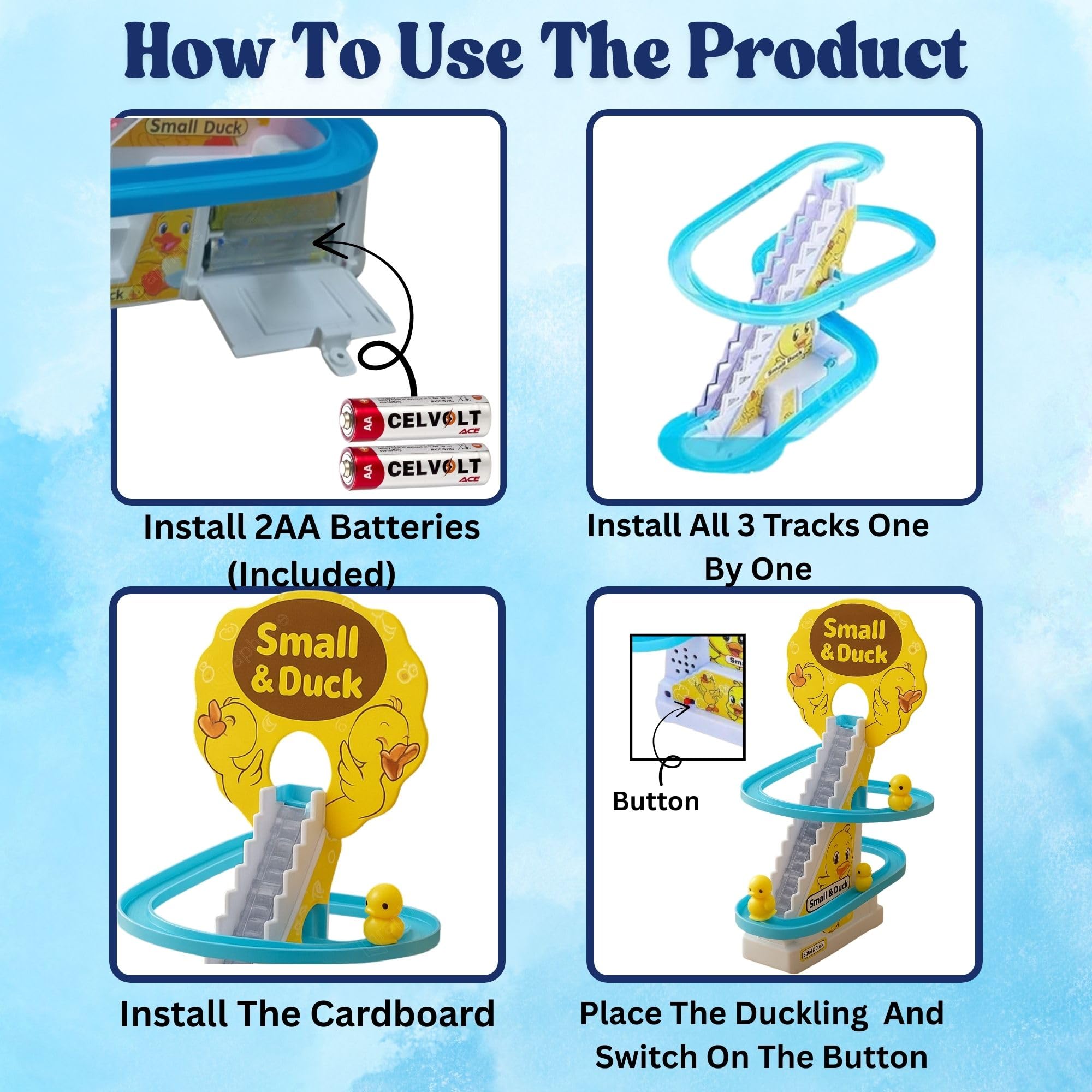 GRAPHENE Ducks Slide Toy Set with 2 Cells Stair Climbing Duck Track Toy Light Musical 3 Duckling Moving Escalator Automatic Cartoon Chasing Race Gift for Kids 1+ 2 3 4 5 Years Baby Girls Toddlers - Image 9 thumbnail