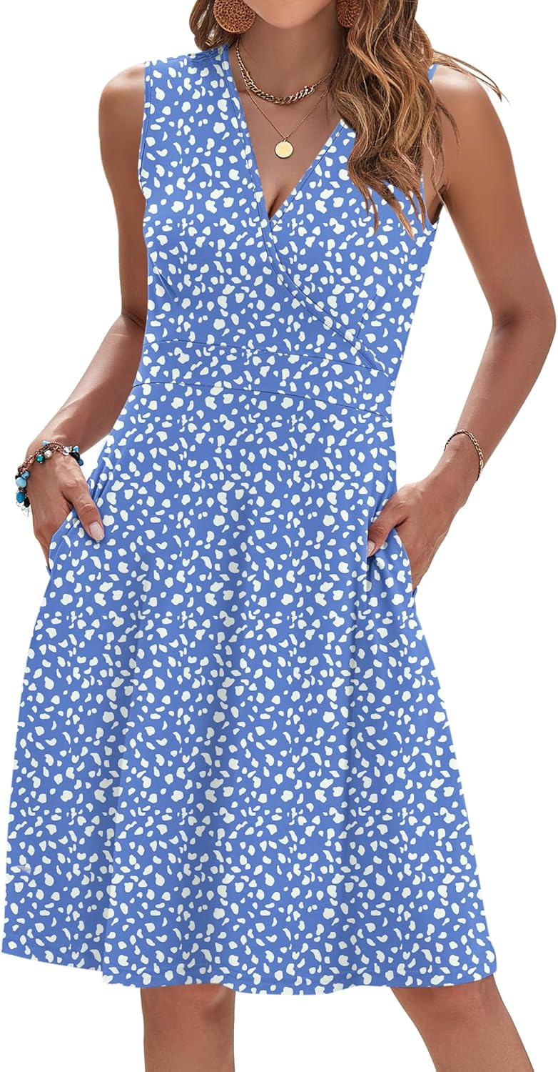 AUSELILY Womens Summer Dresses 2026 Sleeveless V Neck Wrap Floral Sundress with Pockets