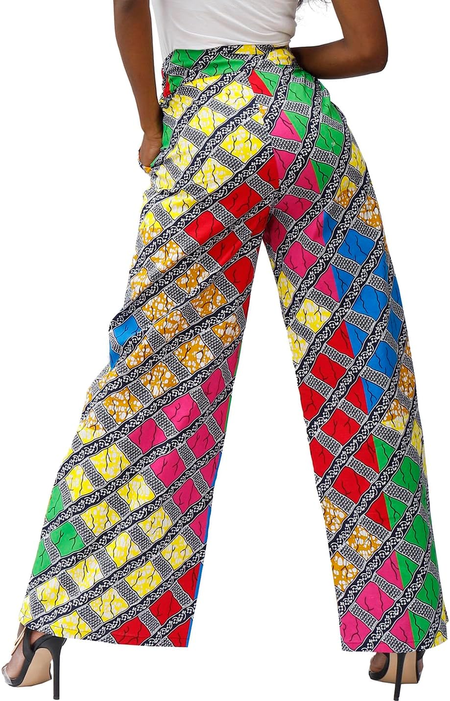 SHENBOLEN Women African Print Long Pants Ankara Wax High Waist Pant