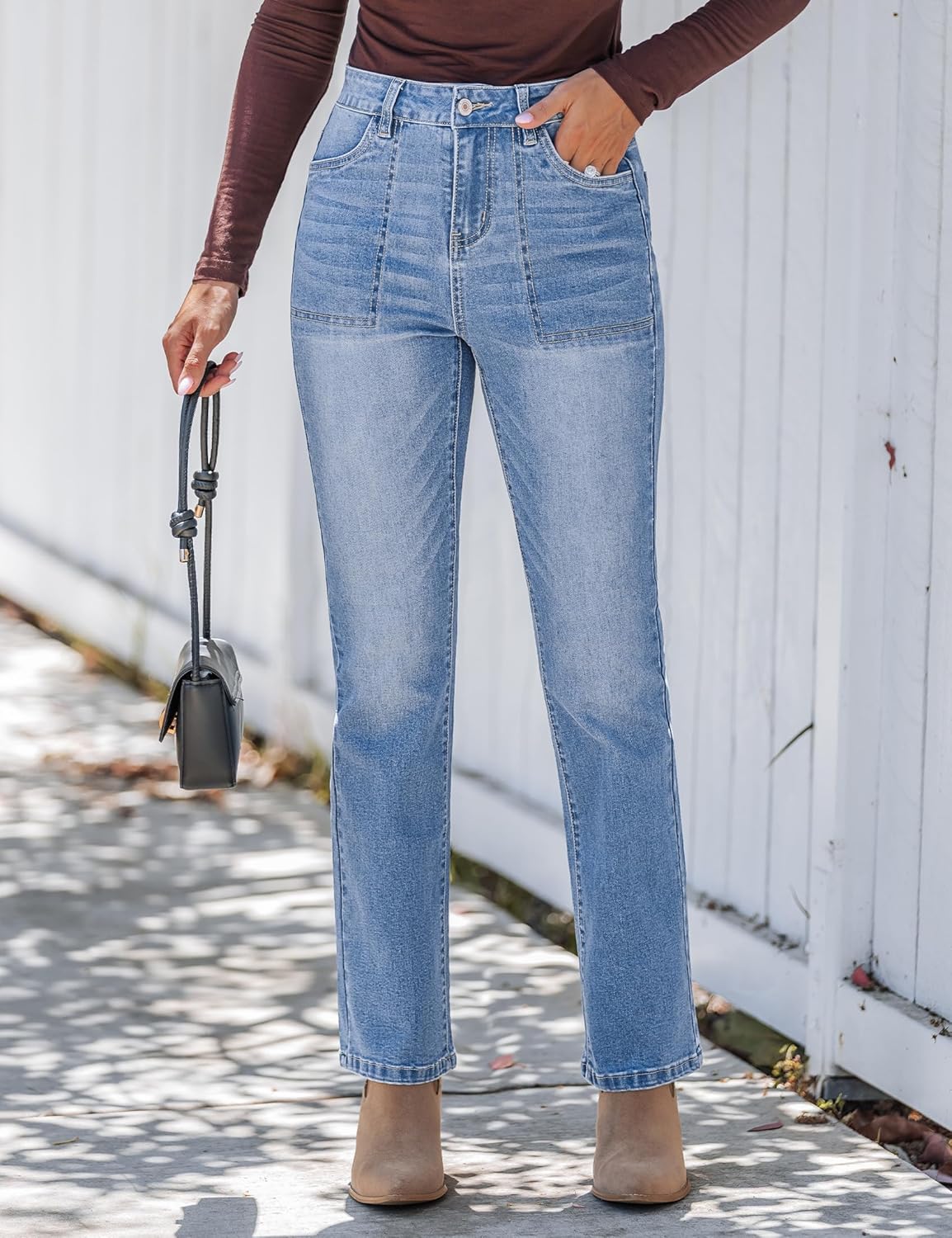 luvamia Bootcut Jeans for Women Trendy High Waisted Classic Boot Cut Stretchy Denim Pants Patch Pocket Trouser Jeans - Image 3