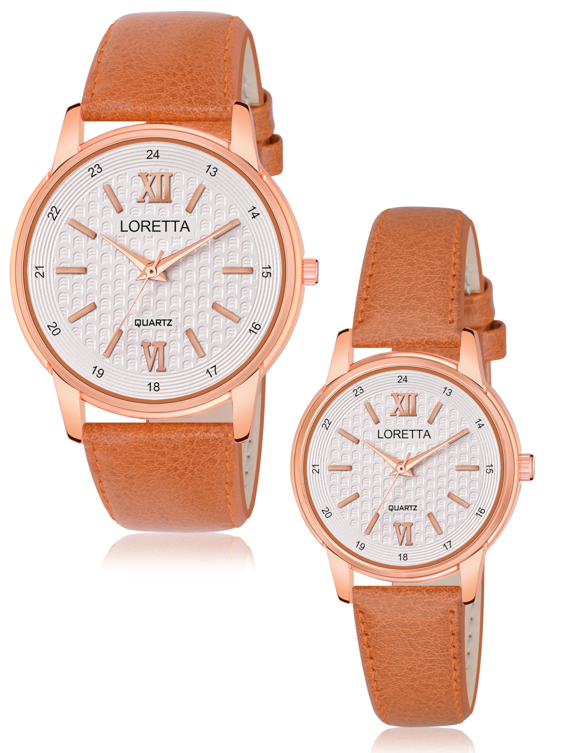 Loretta Casual Wear Black & Rose Gold Dial Tan Leather Strap Couple Wrist Watches for Men & Women (Brown) (B0D63DKJ8T) Amazon Price History, Amazon Price Tracker
