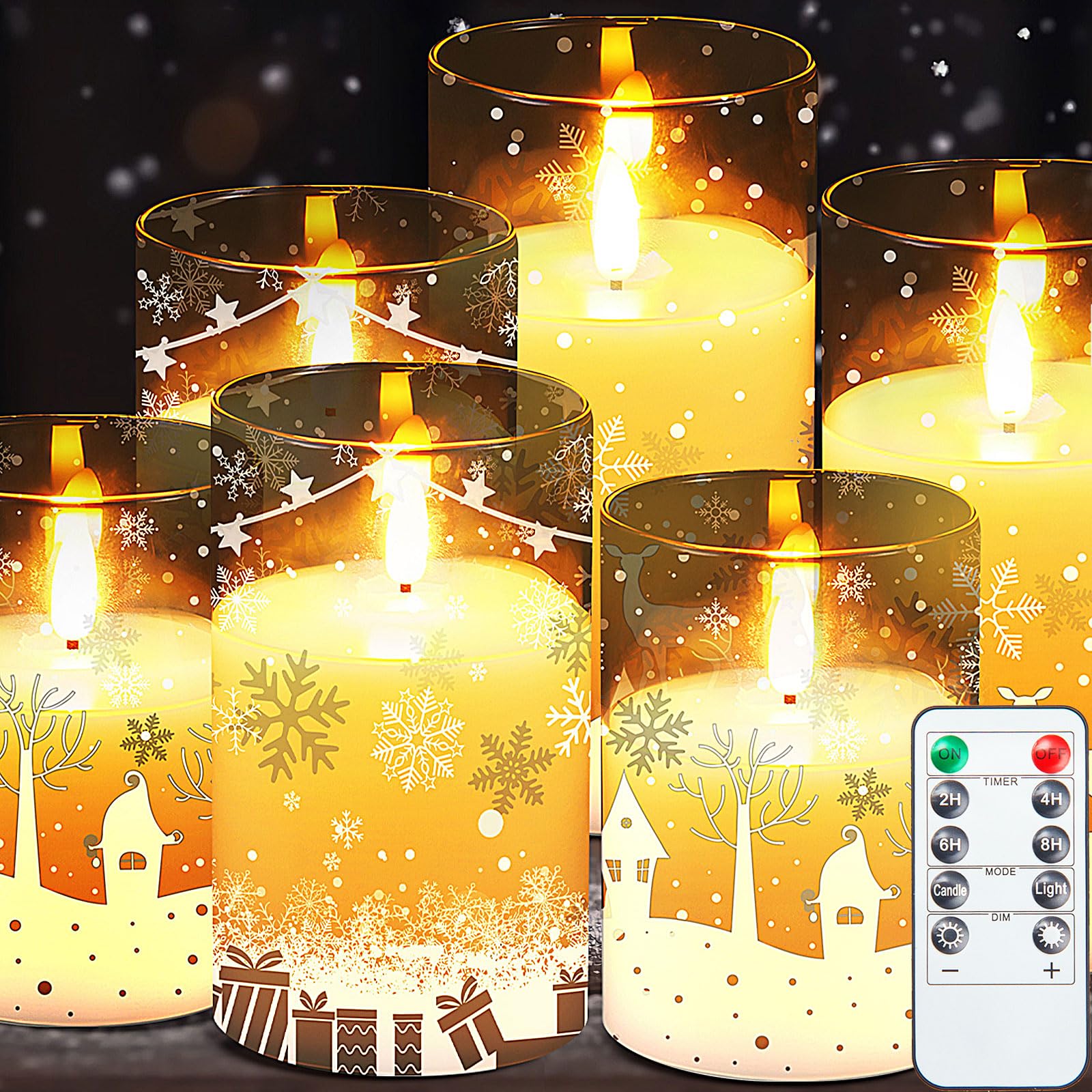 Leinuosen 6 Pack Winter Flameless Candles Snowflake Candles Flameless Candles Winter Lights Pillar Candles Winter Snowflake Decor for Winter Party Home Classroom Decor