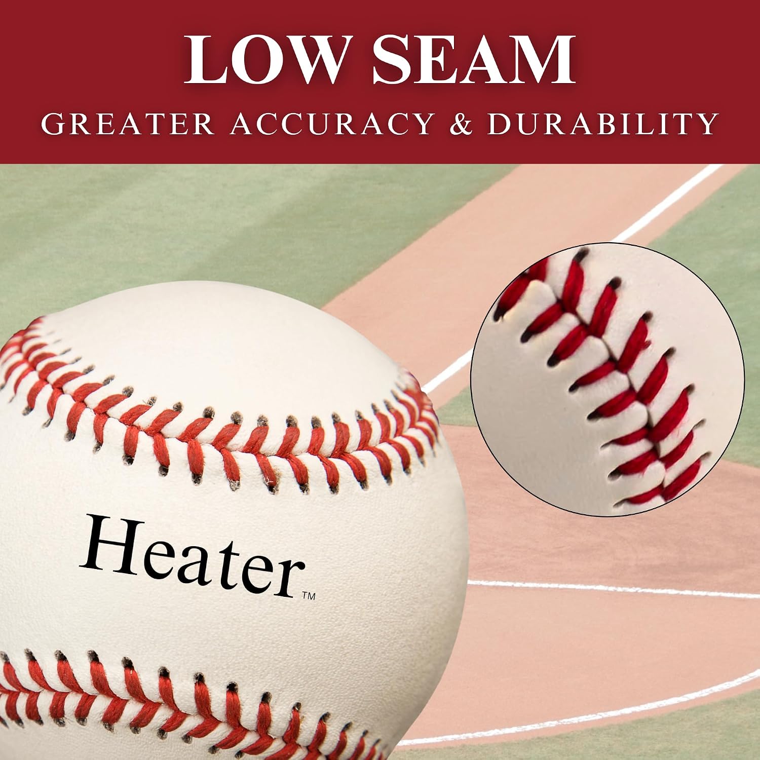 Heater Sports Leather Pitching Machine Baseballs, Low Profile Seams for Greater Accuracy, Batting Practice Training Balls Safe for Aluminum, Wooden or Composite Bats, 12 Pack
