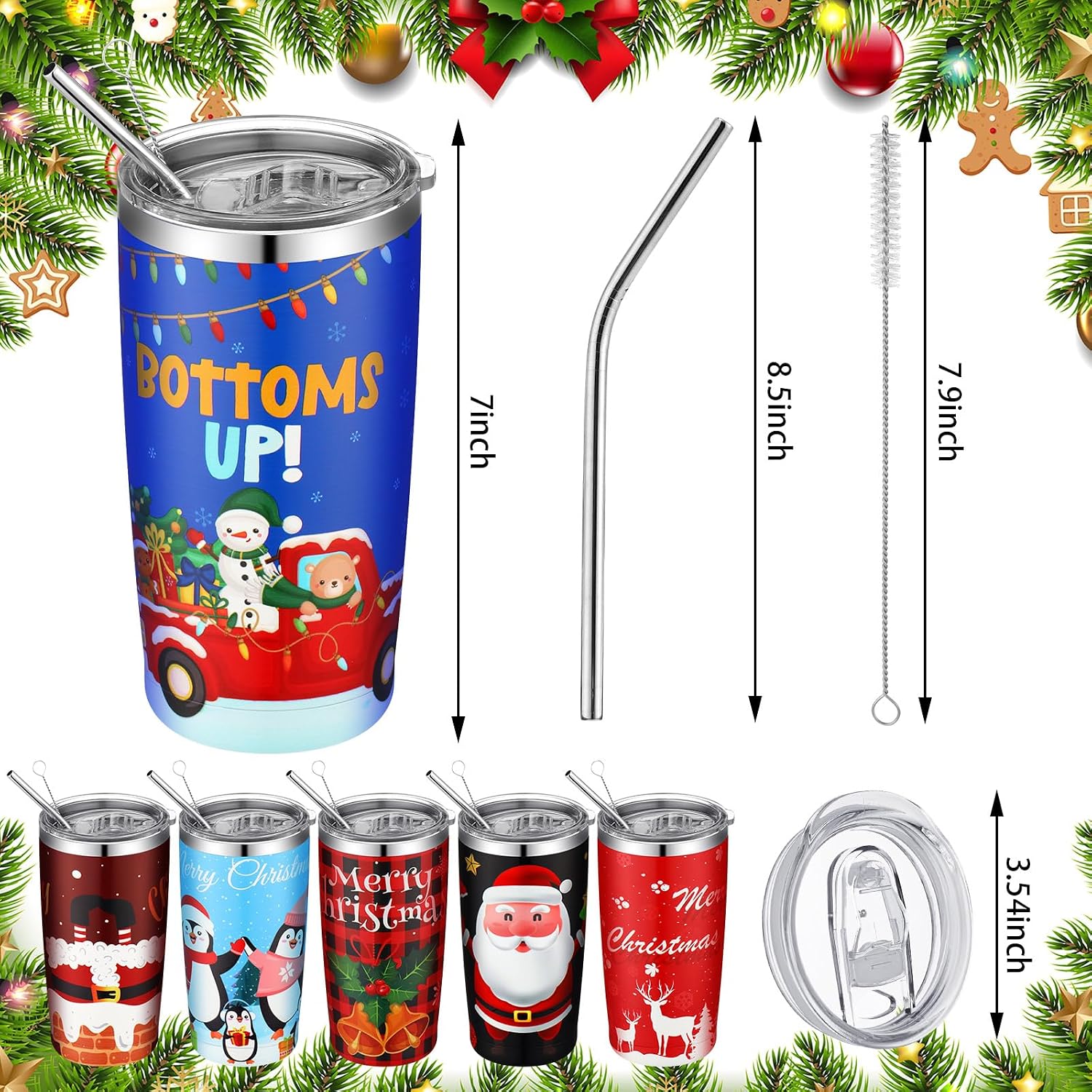 12 Pcs Christmas Tumblers Gifts 20oz Christmas Travel Tumbler Cup Holiday Stainless Steel Insulated Tumbler Coffee Mug with Lid Straw for Xmas Birthday Gift Party Supplies (Santa Claus) image 4