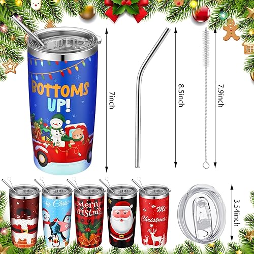 Miniatura 4 de Lemosae 12 vasos de Navidad de 20 onzas, vaso de viaje de Navidad, vaso aislado de acero inoxidable, taza de café con tapa y popote para Navidad,