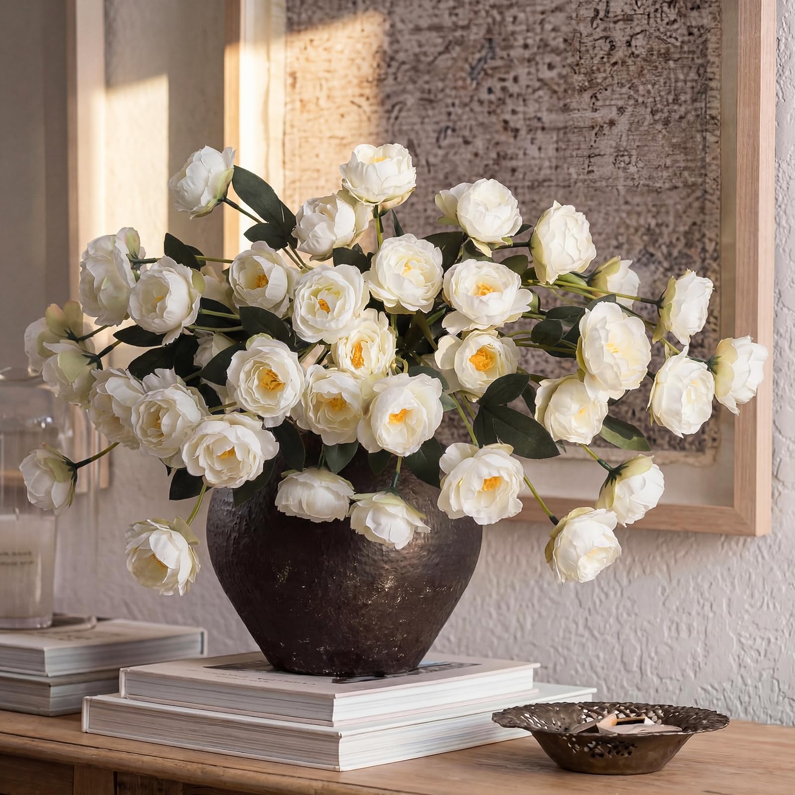 Photo 1 of Craftsatin 12 Pcs 32" Large White Artificial Peonies Stems Flowers, Real Look Faux Silk Peony Bouquet 42 Heads Total for Vase Filler, Farmhouse Rustic Neutral Home Decor, Wedding Centerpieces