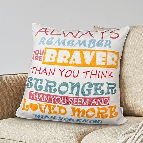 Miniatura 1 de Lifesmells Funda de almohada de 18 x 18 pulgadas con texto en inglés Always Remember You are Braver Than You Think Colorid, funda de almohada suave