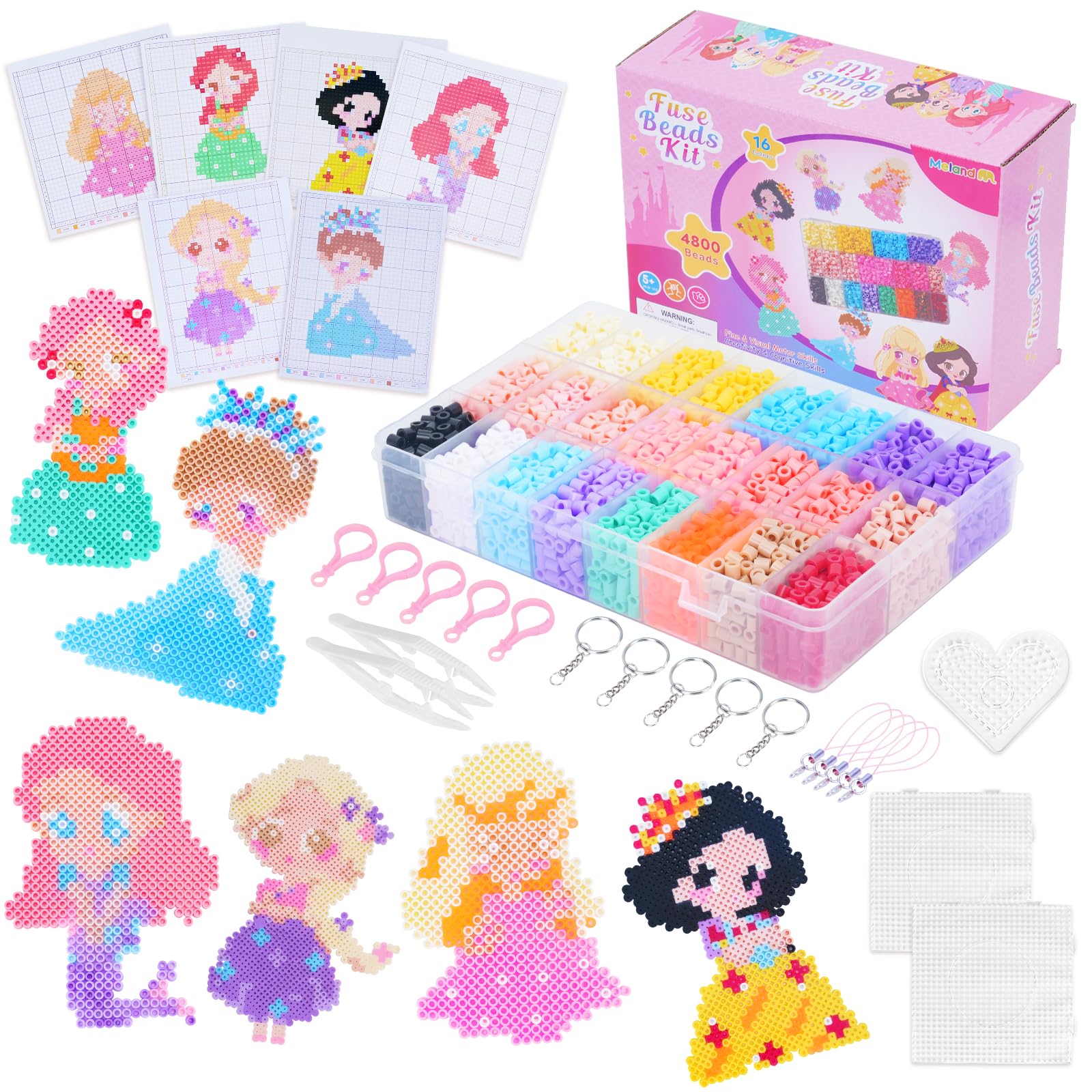 Meland Fuse Beads Kit, 5MM 4800 Princess Rainbow Beads for Girls Ages 5-12