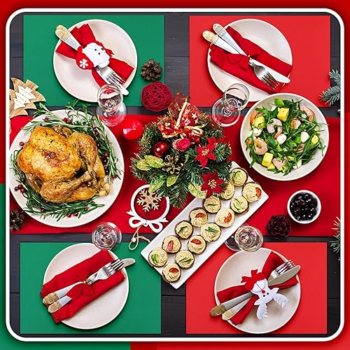 Miniatura 6 de Yeaqee Paquete de 200 manteles individuales desechables de papel, manteles individuales rectangulares de Navidad verde y rojo para fiesta, 11 x 17