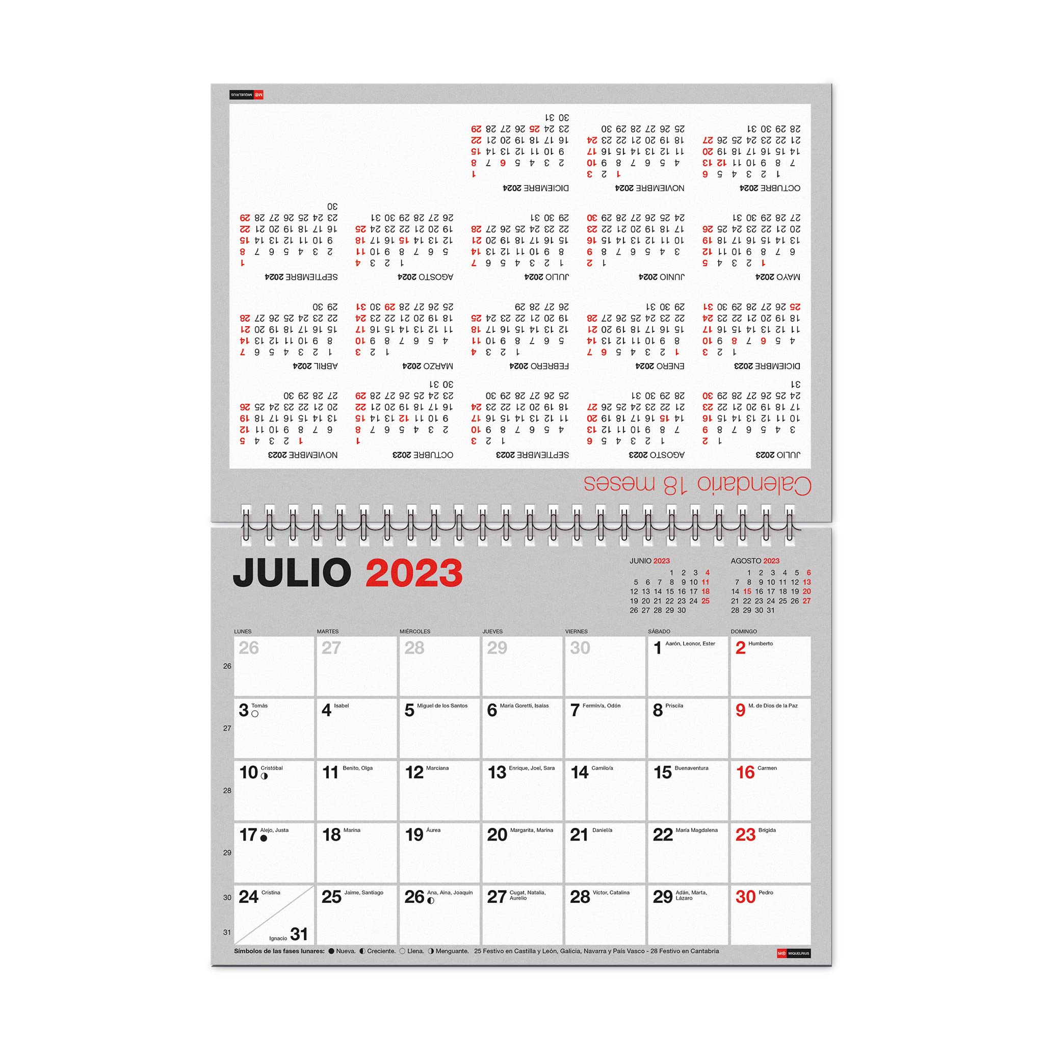 Miquelrius - Desktop Calendar 18 Months, July 2023 to December 2024, A5 Size, Grey, Sobremesa - Image 3
