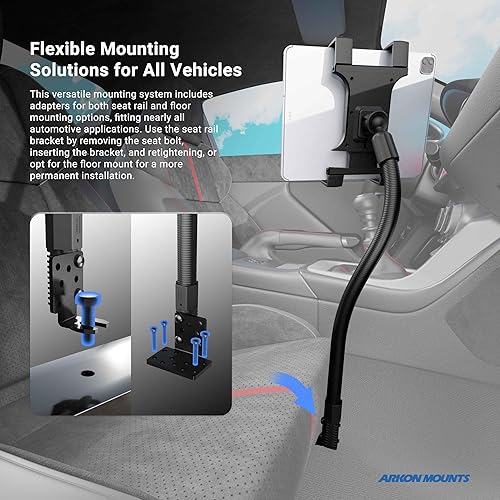 Vista 5 de ARKON Mounts - Car Tablet Mount with 22-inch Arm and Seat Rail Attachment Gooseneck Tablet Holder Aluminum Construction Ideal for Cars and
