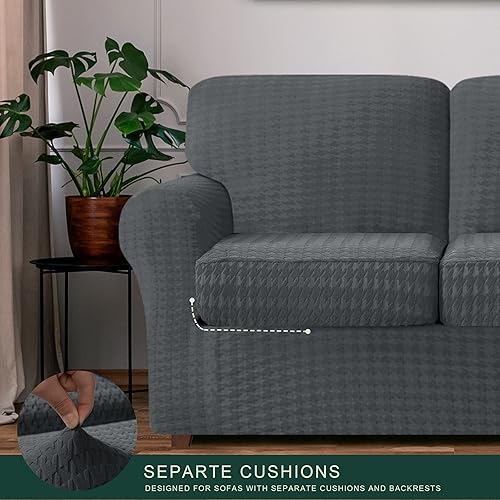 Miniatura 5 de CHUN YI Funda elástica para sillón de 3 piezas, funda para sofá de 1 plaza con 1 respaldo individual y funda de cojín, tela de pata de gallo,