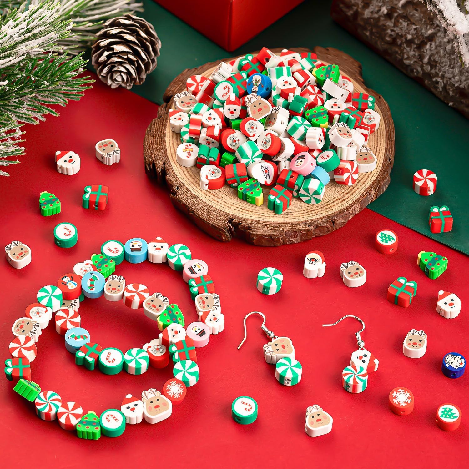 200 Pcs Christmas Polymer Clay Beads, Mixed Heishi Spacer Beads Supplies for Women DIY Bracelet Earring Necklace Jewelry Making - Image 3