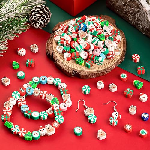 Miniatura 3 de 200 cuentas de arcilla polimérica de Navidad, cuentas espaciadoras Heishi mixtas para mujeres y niñas, pulseras, aretes, collares, fabricación de